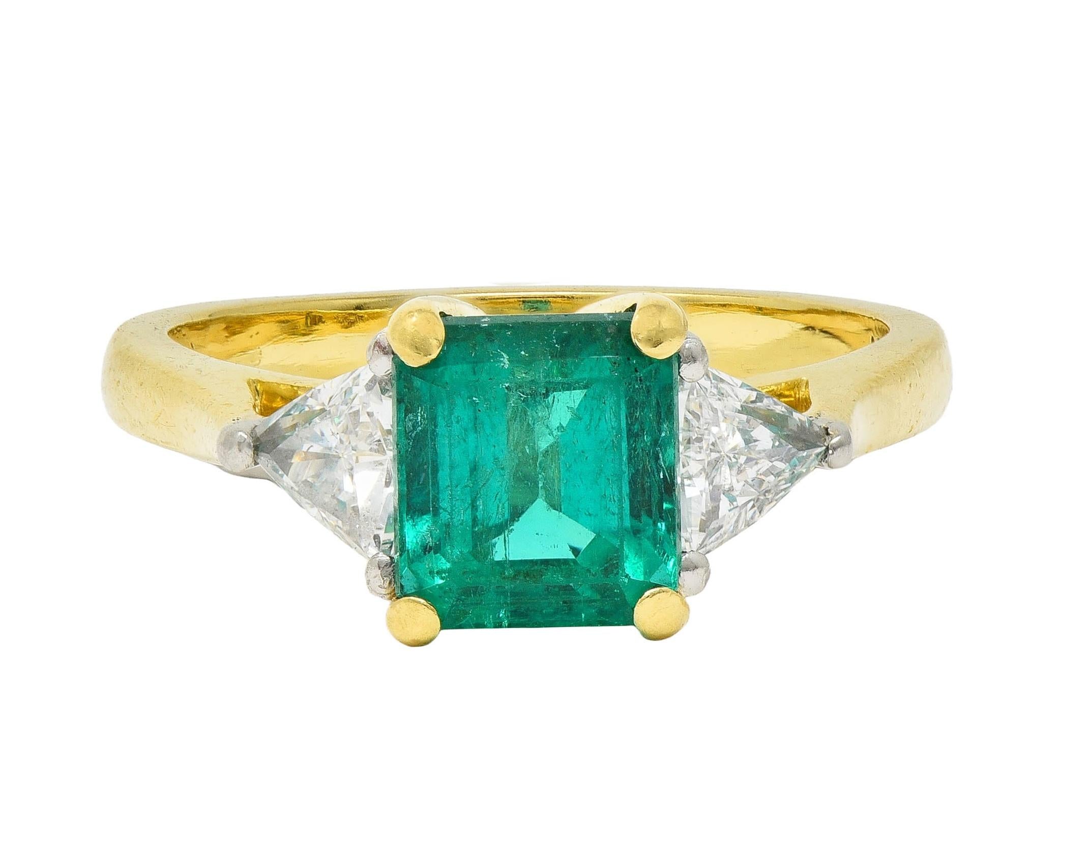 1980's 2.67 CTW Colombian Emerald Diamond Platinum 18K Gold Vintage Ring GIA