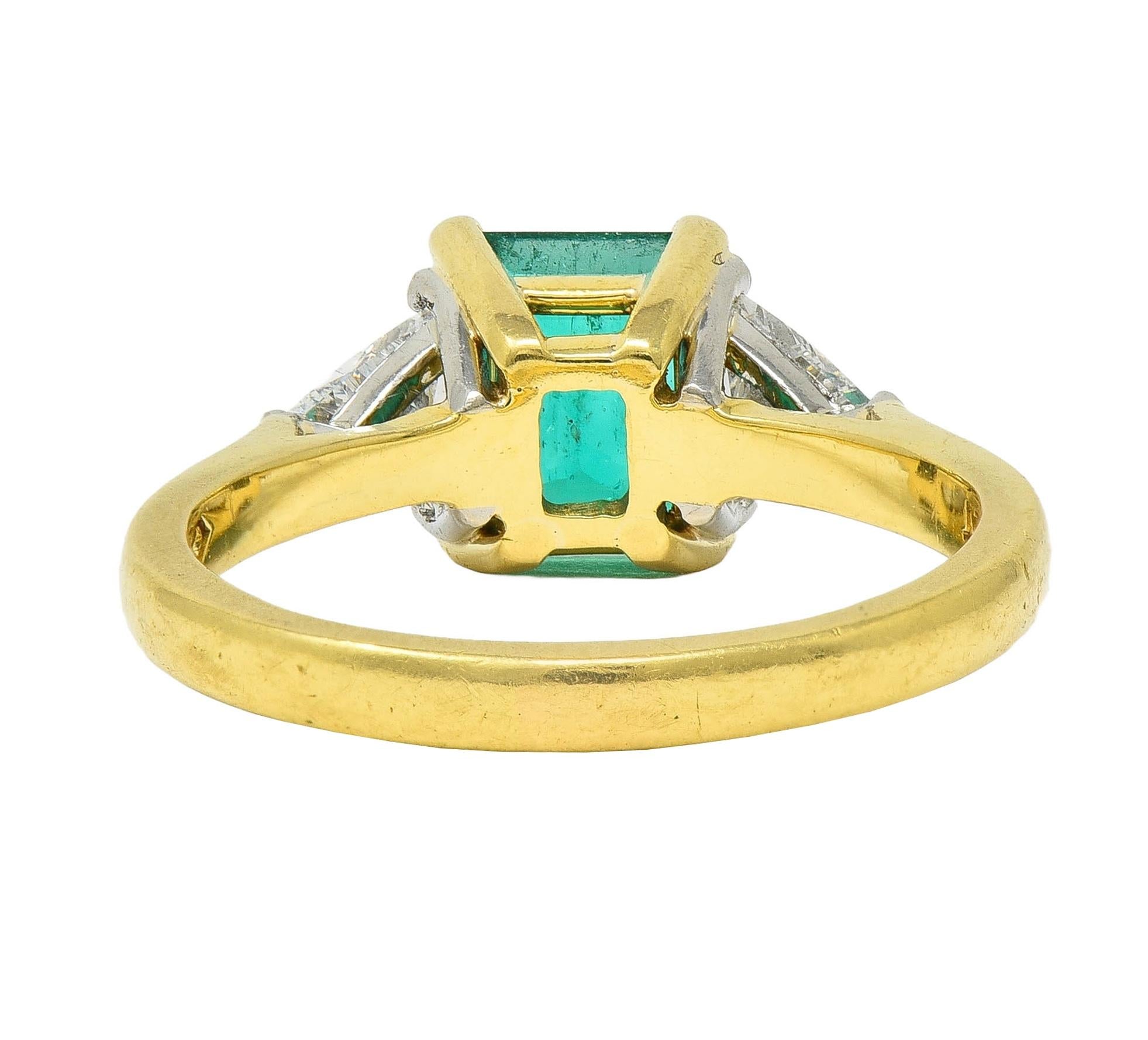 1980's 2.67 CTW Colombian Emerald Diamond Platinum 18K Gold Vintage Ring GIA