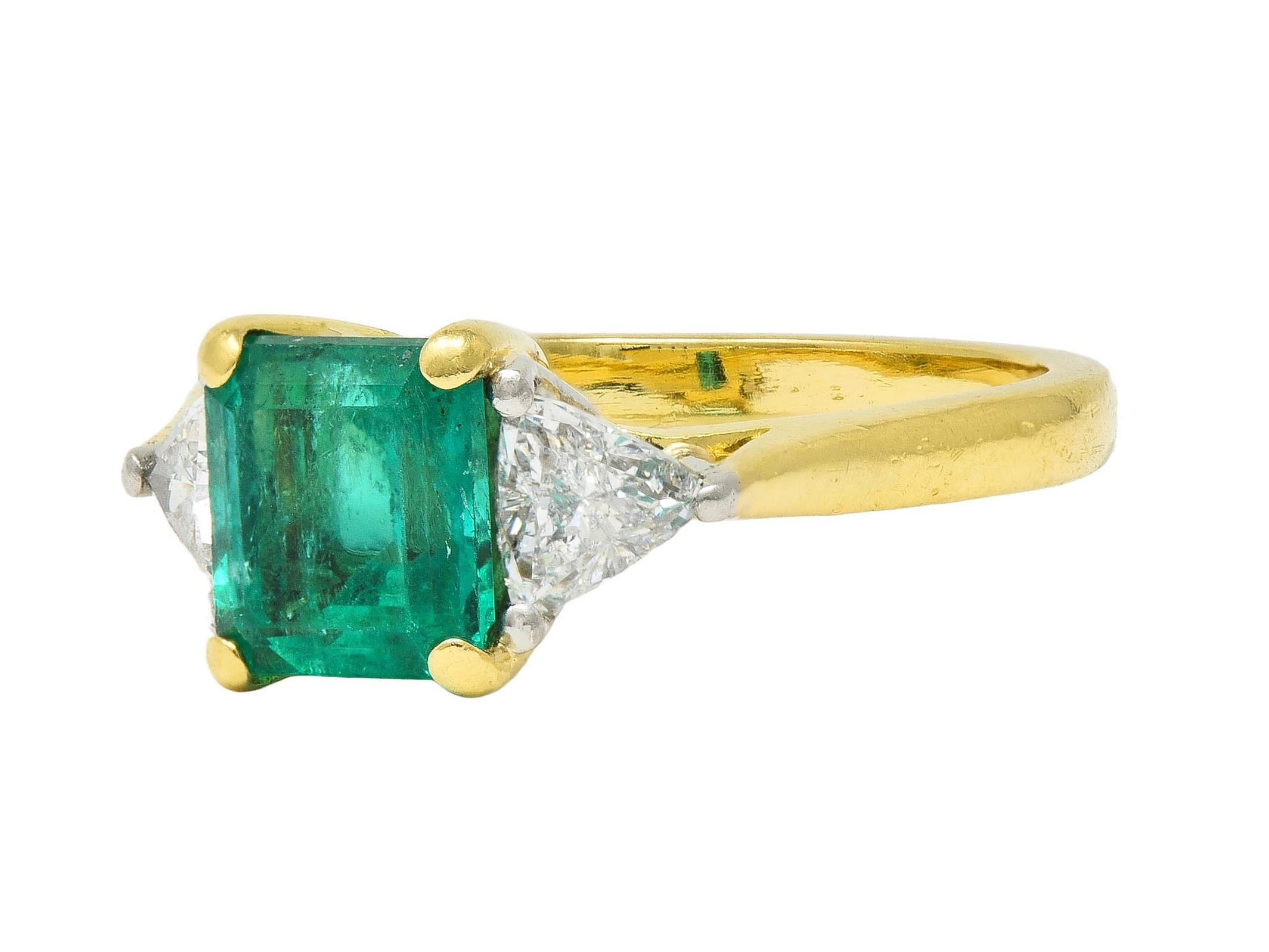 1980's 2.67 CTW Colombian Emerald Diamond Platinum 18K Gold Vintage Ring GIA