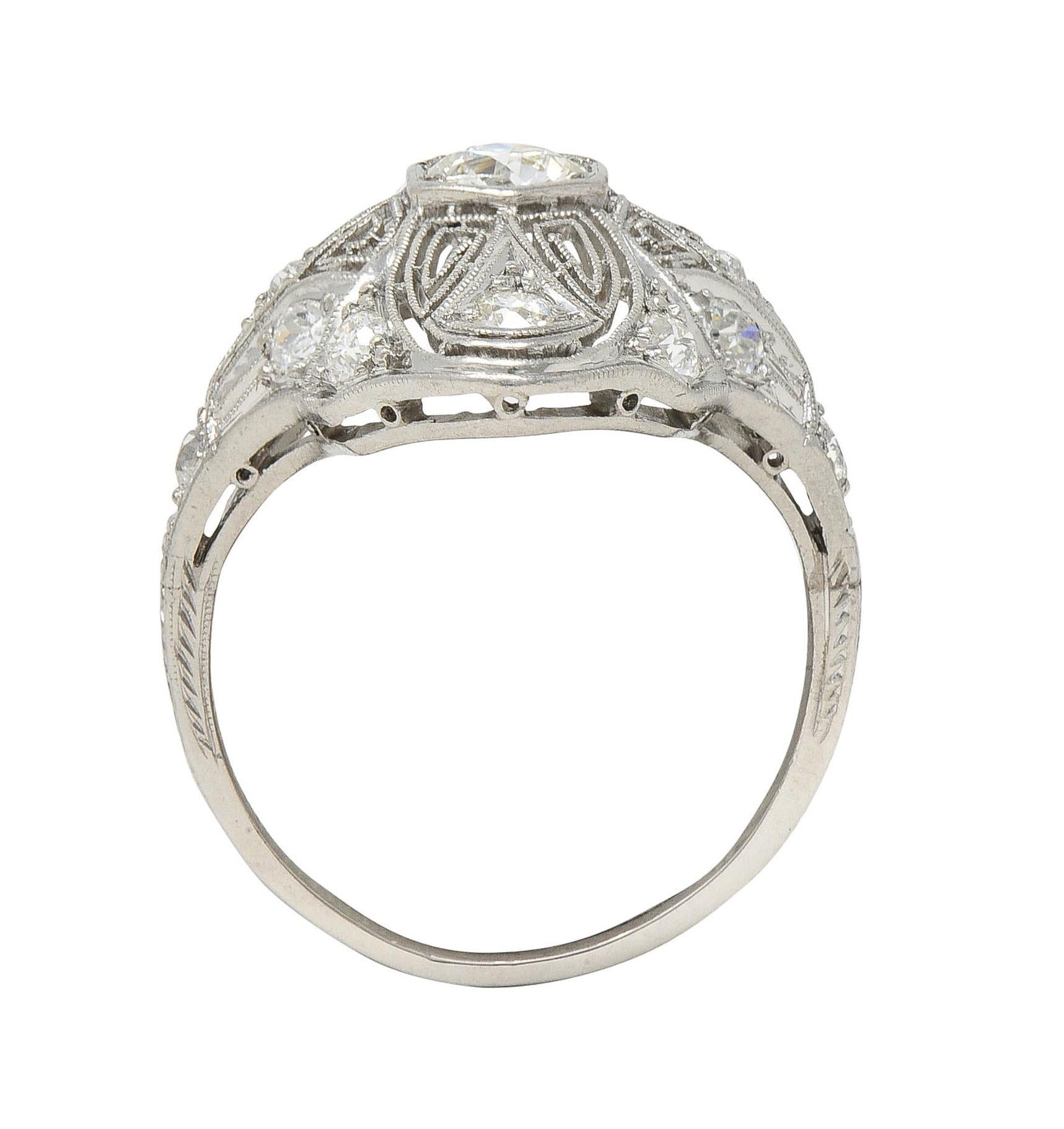 Art Deco 1.15 CTW Diamond Platinum Vintage Greek Key Navette Ring