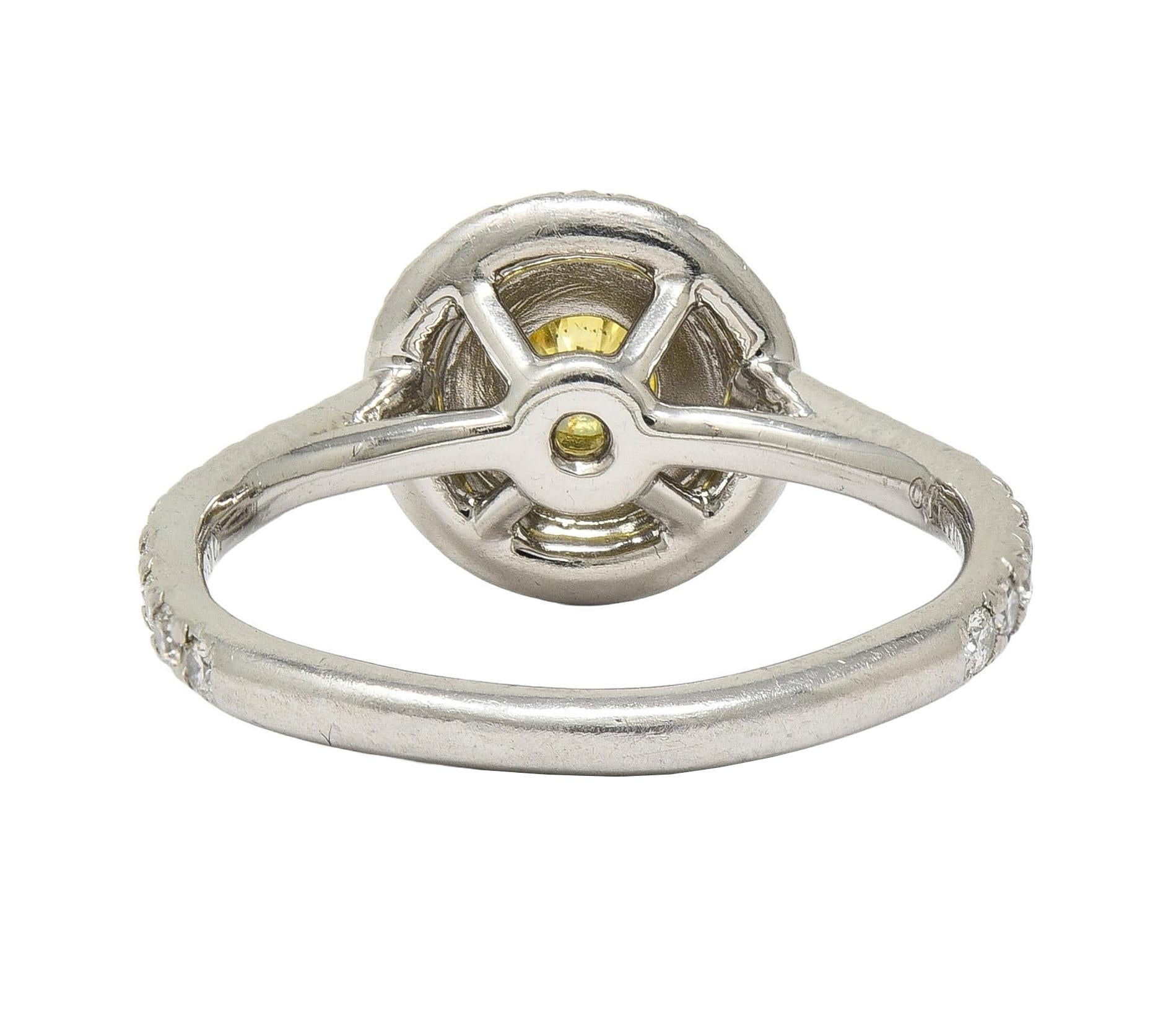 Tiffany & Co. Fancy Vivid Yellow Diamond Platinum Yellow Gold Soleste Halo Ring