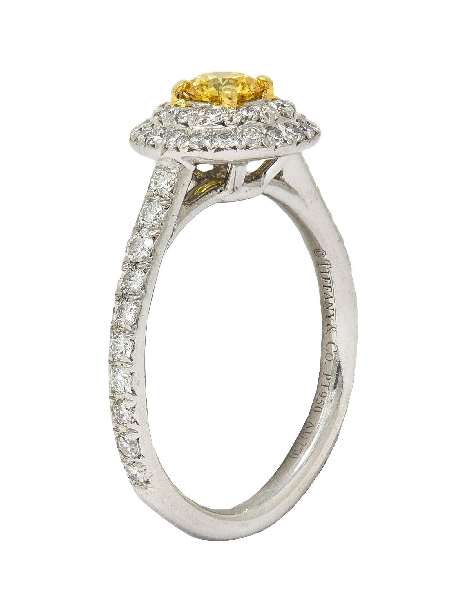 Tiffany & Co. Fancy Vivid Yellow Diamond Platinum Yellow Gold Soleste Halo Ring