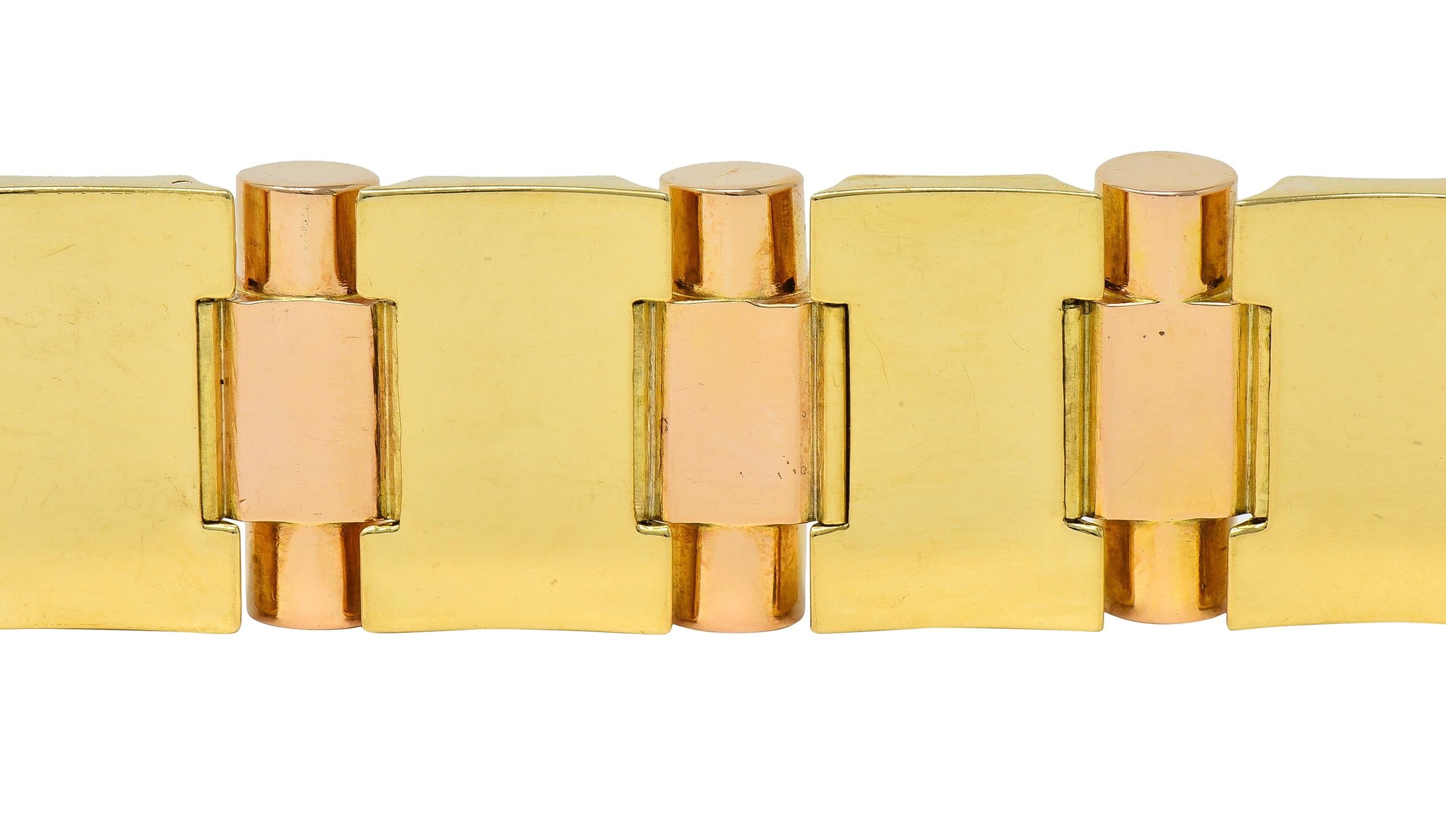 Retro French 18 Karat Two-Tone Yellow Rose Gold Vintage Tank Bracelet