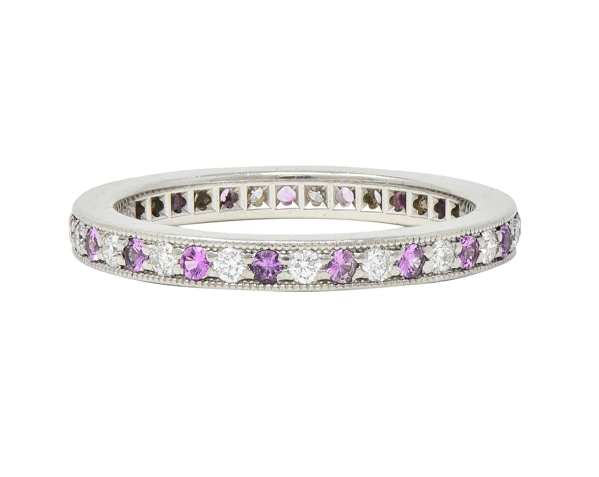 Tiffany & Co. 2000's Diamond Pink Sapphire Platinum Legacy Eternity Band Ring