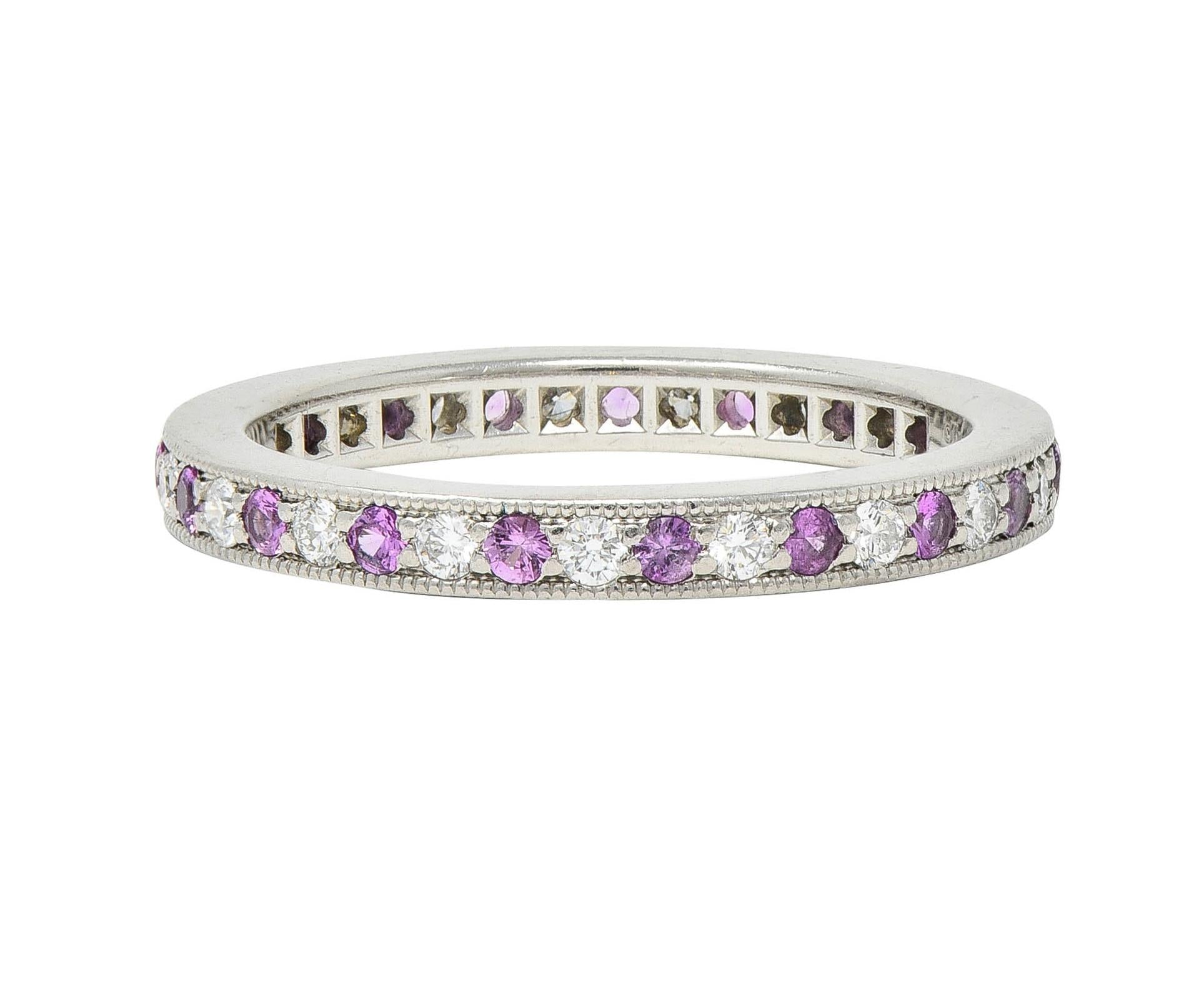 Tiffany & Co. 2000's Diamond Pink Sapphire Platinum Legacy Eternity Band Ring