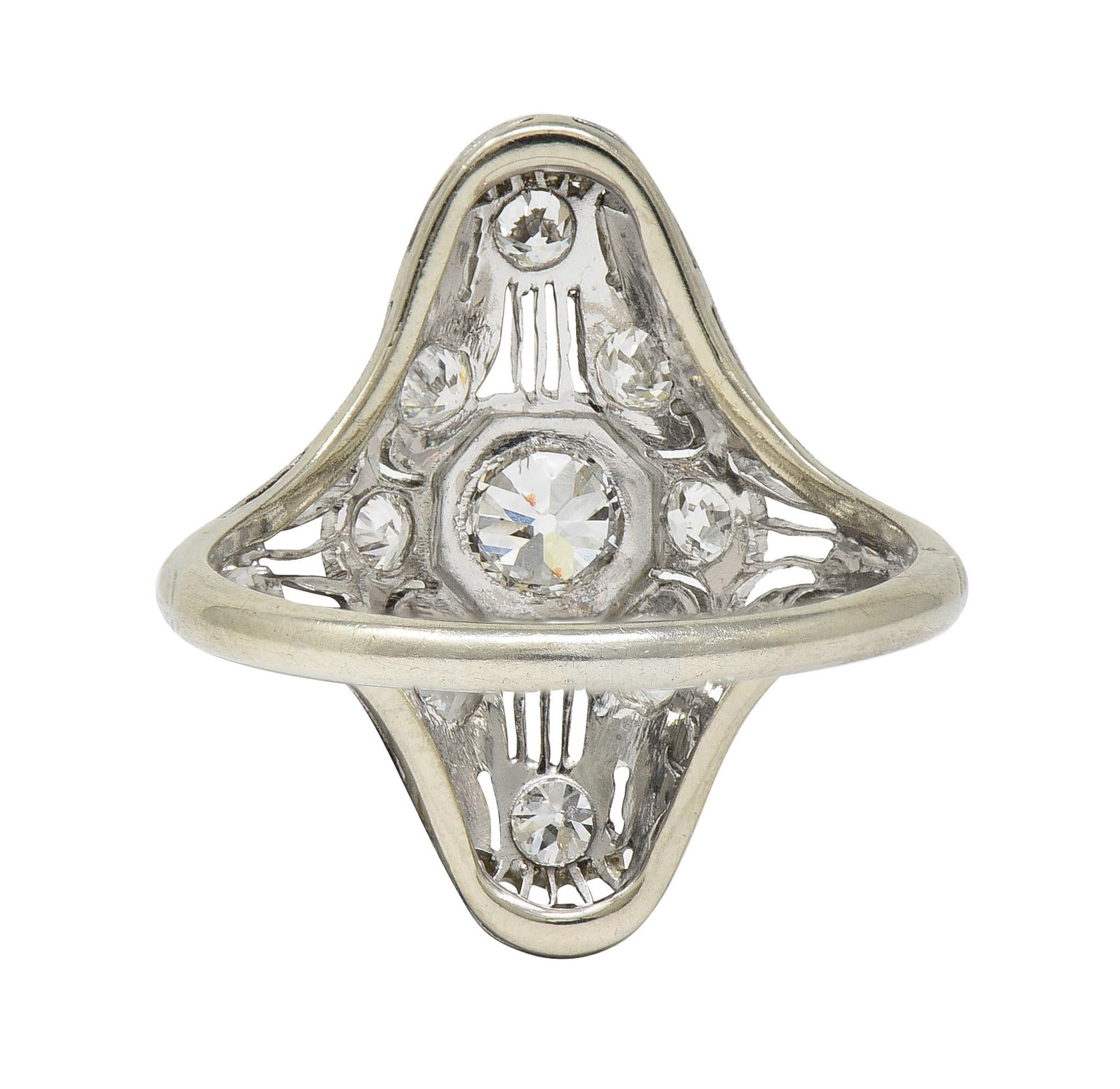 Fulmer & Co. Art Deco 1.08 CTW Diamond 18 Karat White Gold Vintage Dinner Ring