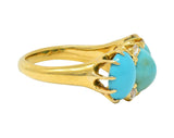 Victorian Turquoise Diamond 18 Karat Yellow Gold Antique Three Stone Band Ring