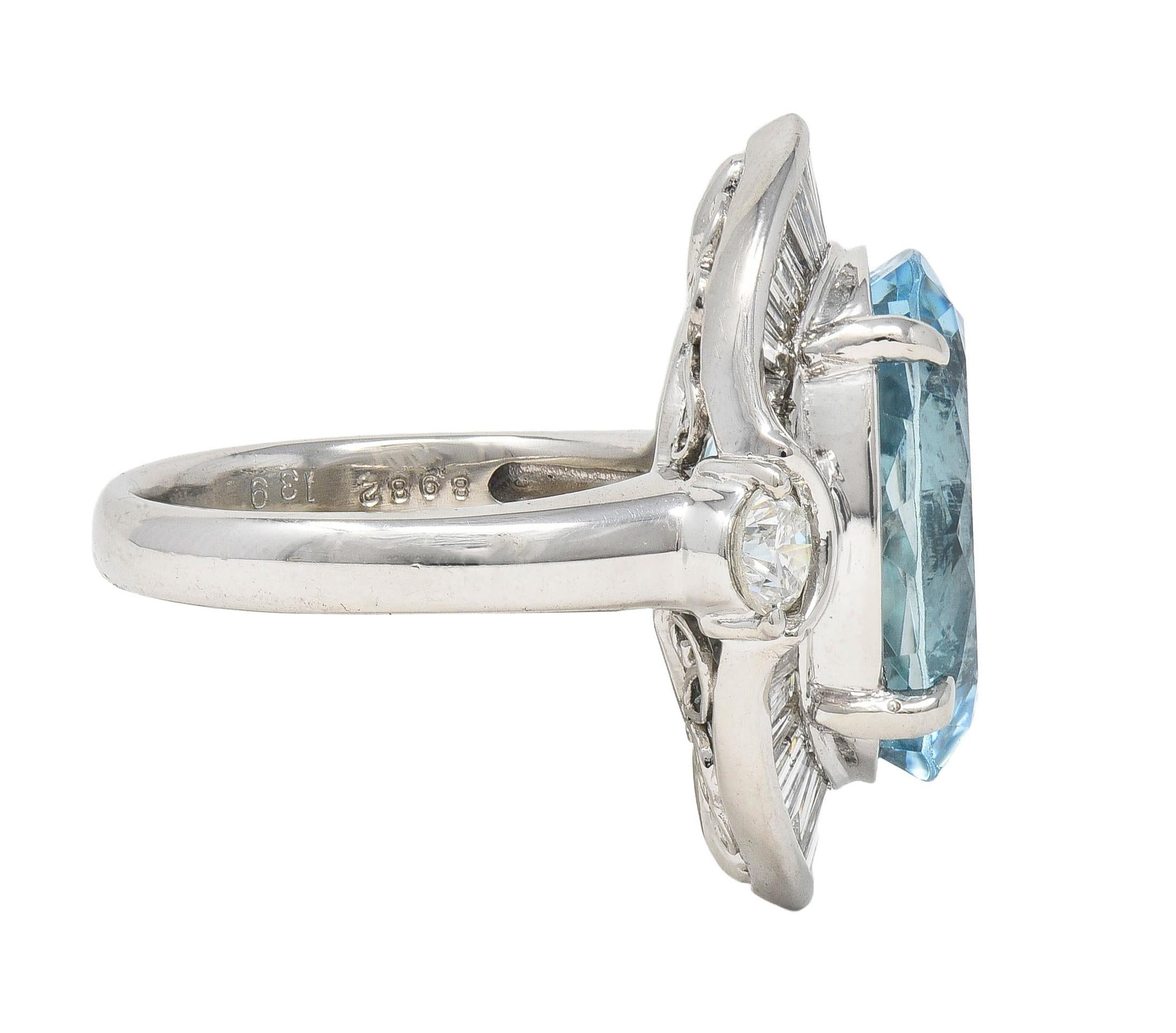 Contemporary 10.32 CTW Aquamarine Diamond Platinum Ballerina Halo Ring