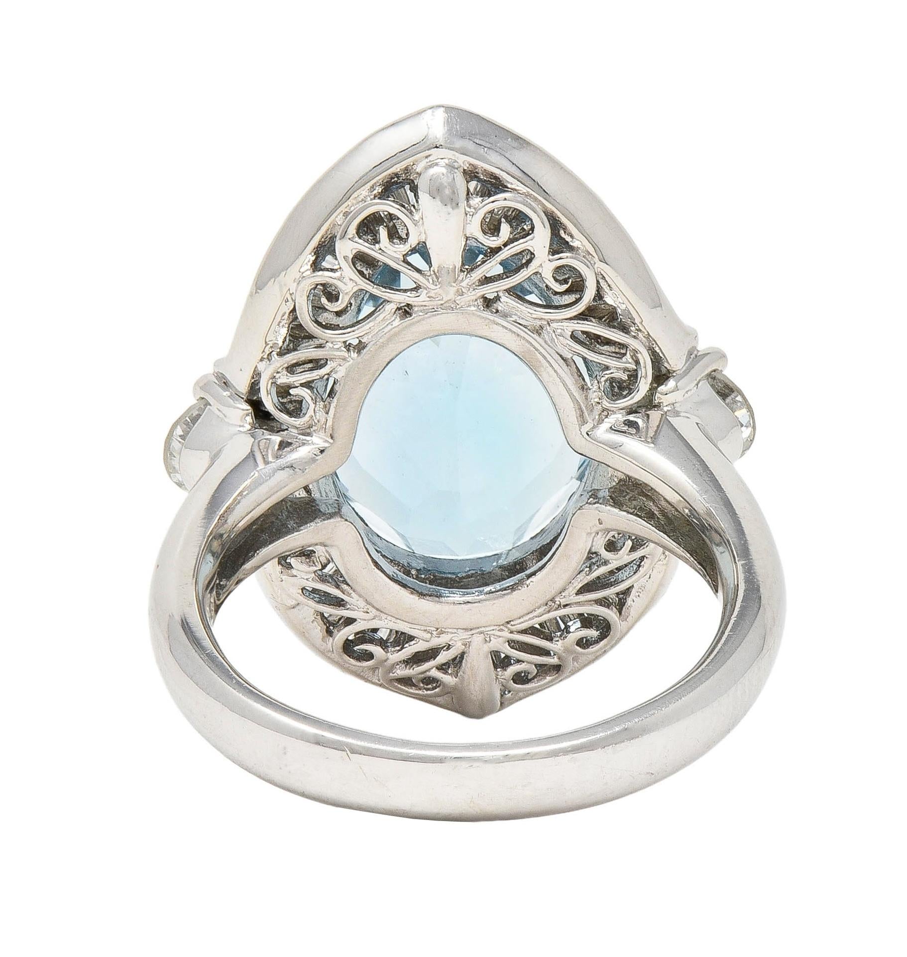 Contemporary 10.32 CTW Aquamarine Diamond Platinum Ballerina Halo Ring