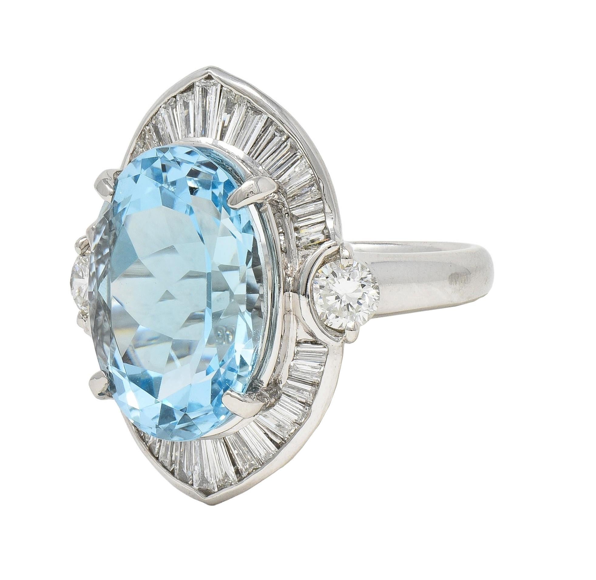 Contemporary 10.32 CTW Aquamarine Diamond Platinum Ballerina Halo Ring