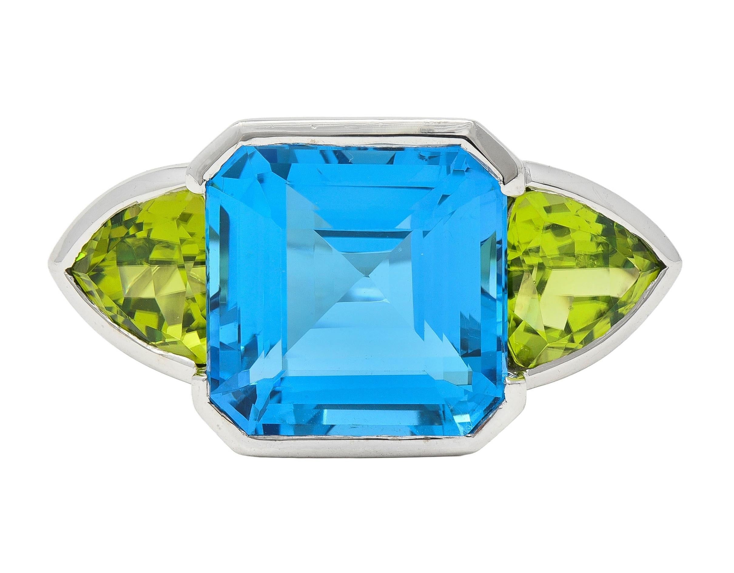 Contemporary 33.58 CTW Topaz Peridot 18 Karat White Gold Three Stone Ring