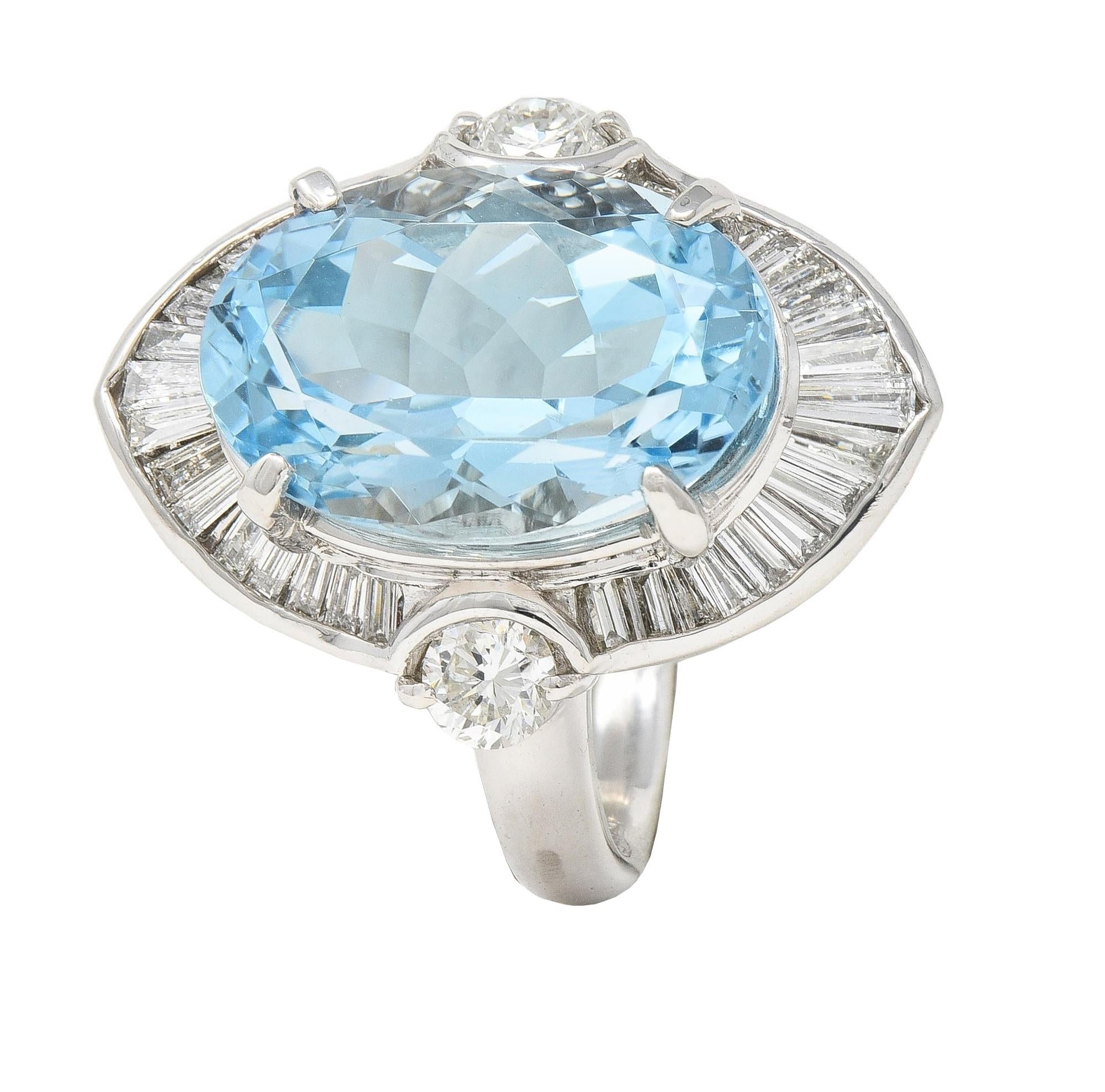 Contemporary 10.32 CTW Aquamarine Diamond Platinum Ballerina Halo Ring