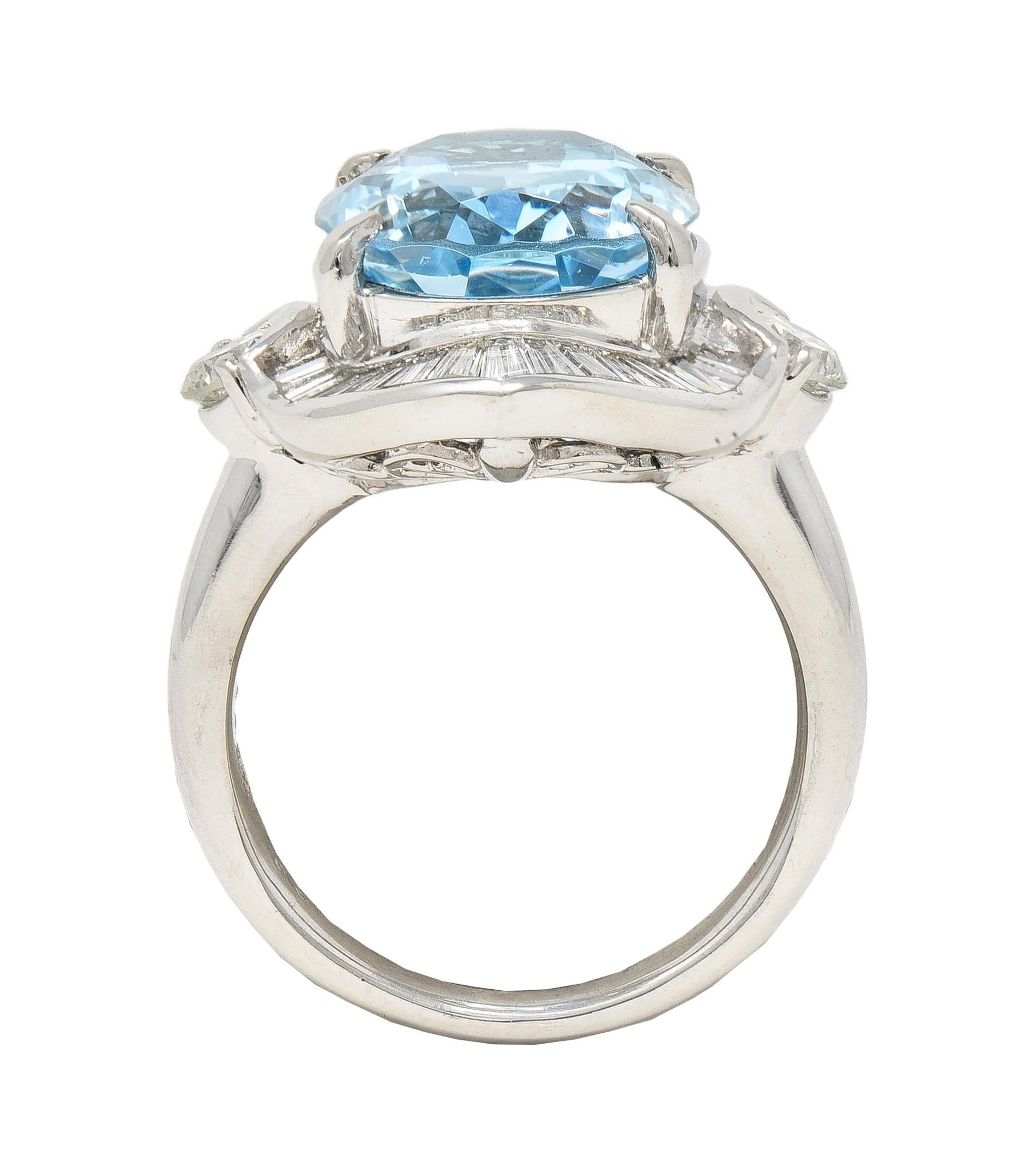 Contemporary 10.32 CTW Aquamarine Diamond Platinum Ballerina Halo Ring