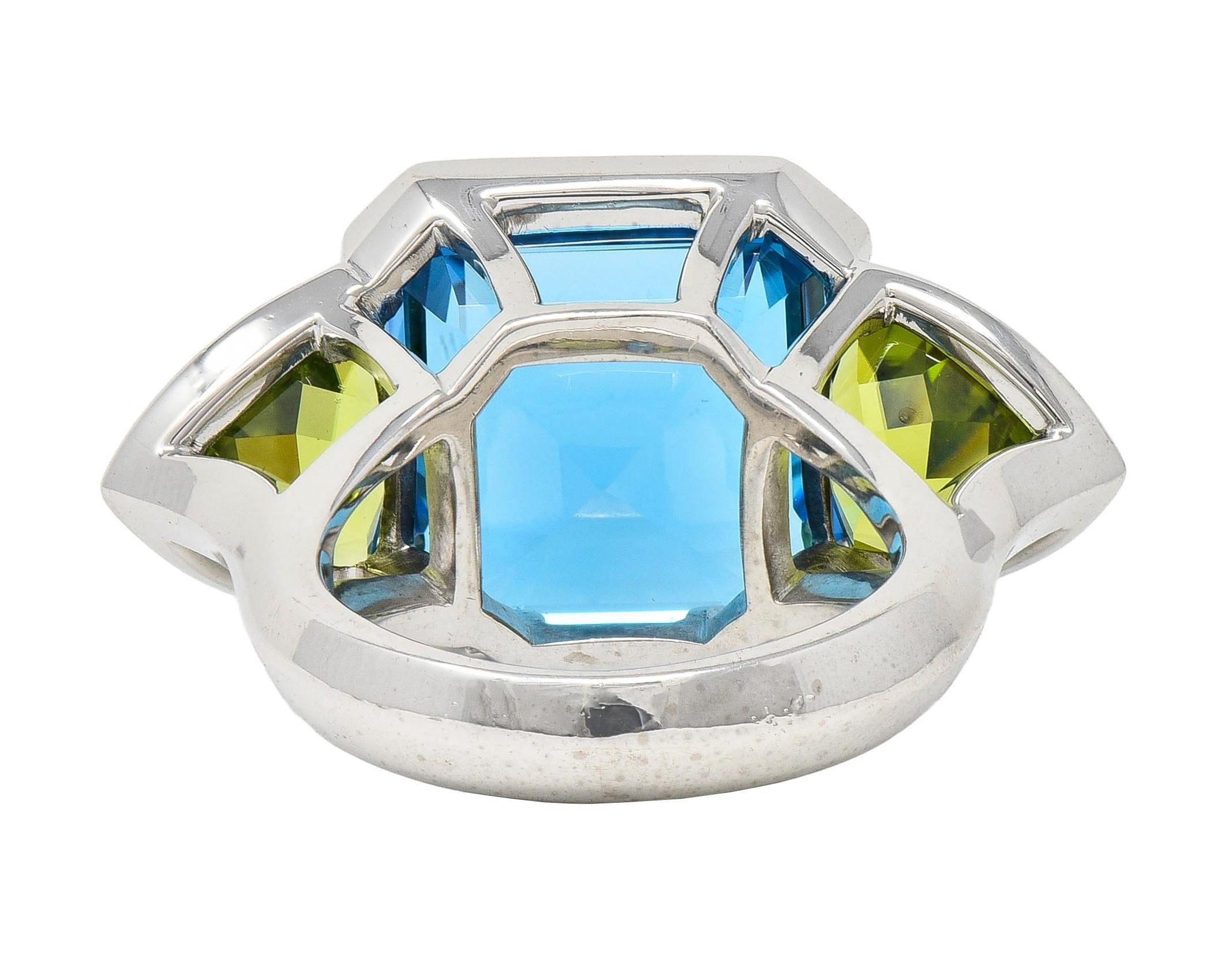 Contemporary 33.58 CTW Topaz Peridot 18 Karat White Gold Three Stone Ring