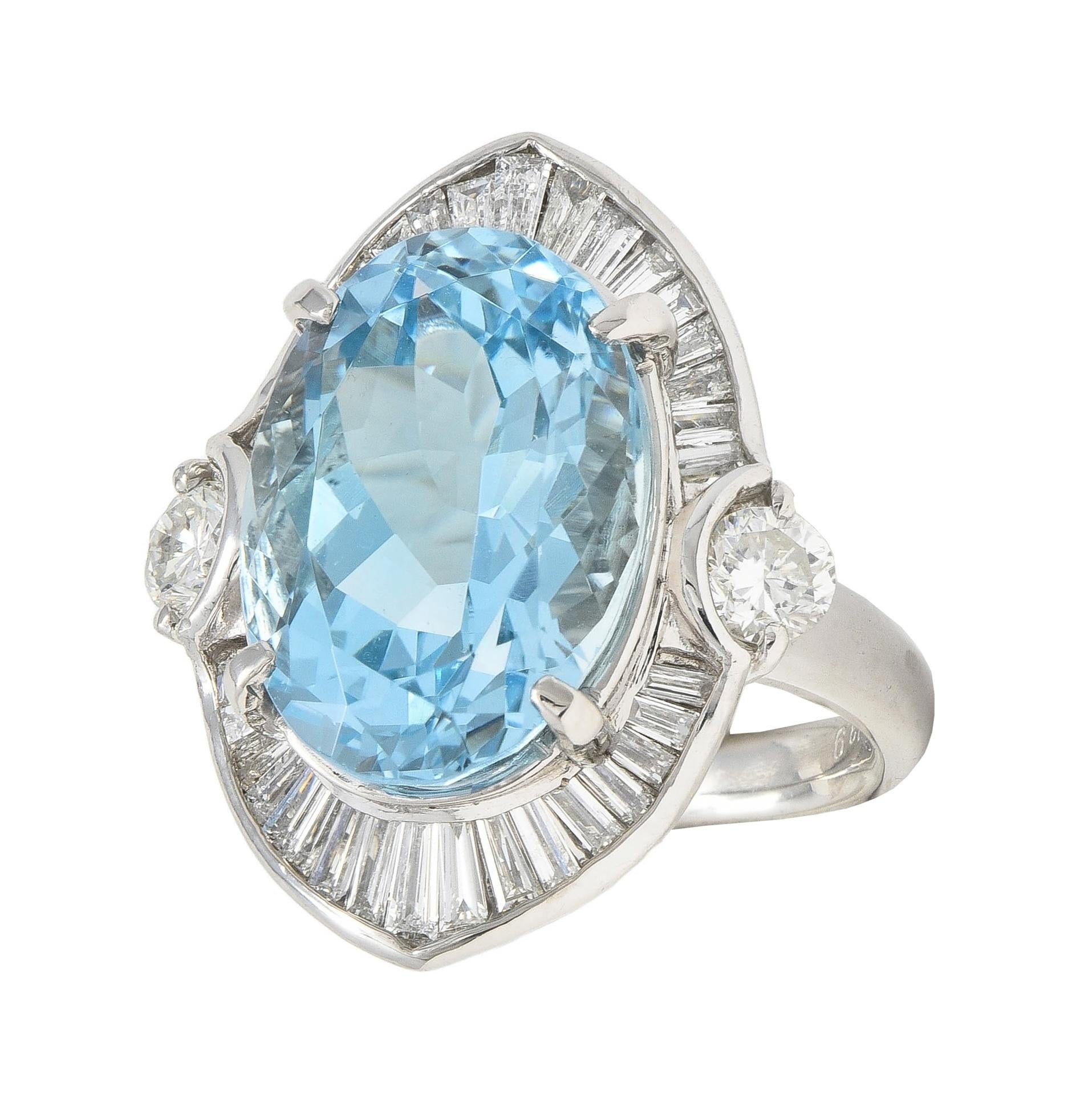 Contemporary 10.32 CTW Aquamarine Diamond Platinum Ballerina Halo Ring