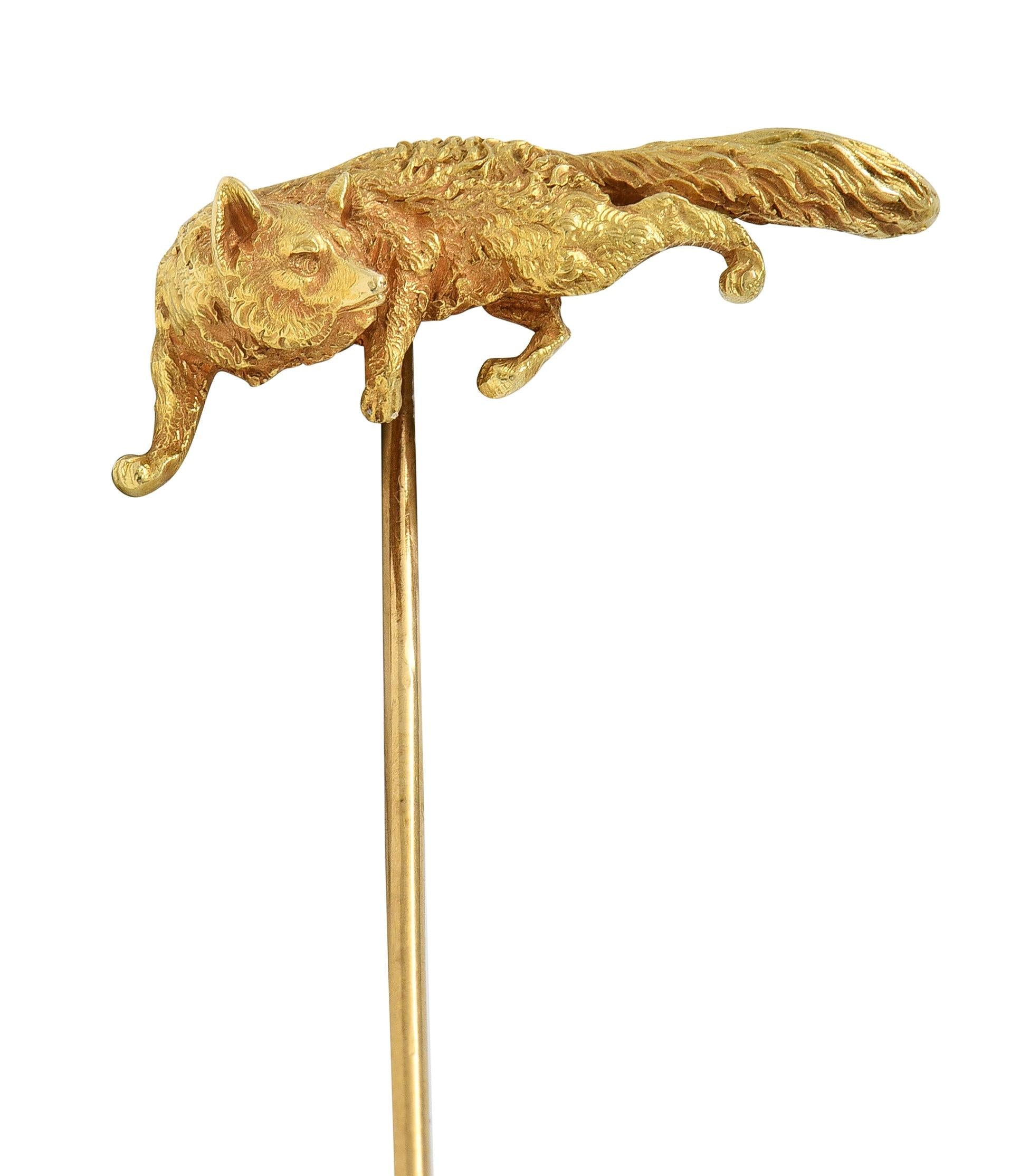Edwardian 14 Karat Yellow Gold Fox Antique Animal Stickpin