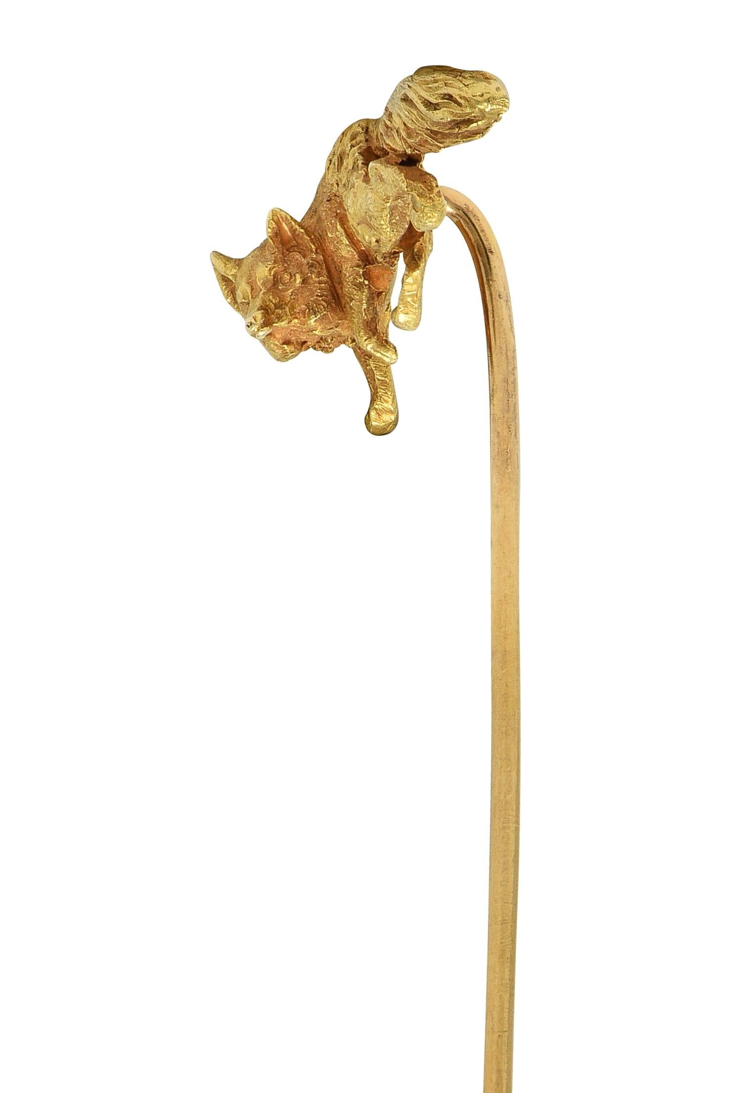 Edwardian 14 Karat Yellow Gold Fox Antique Animal Stickpin