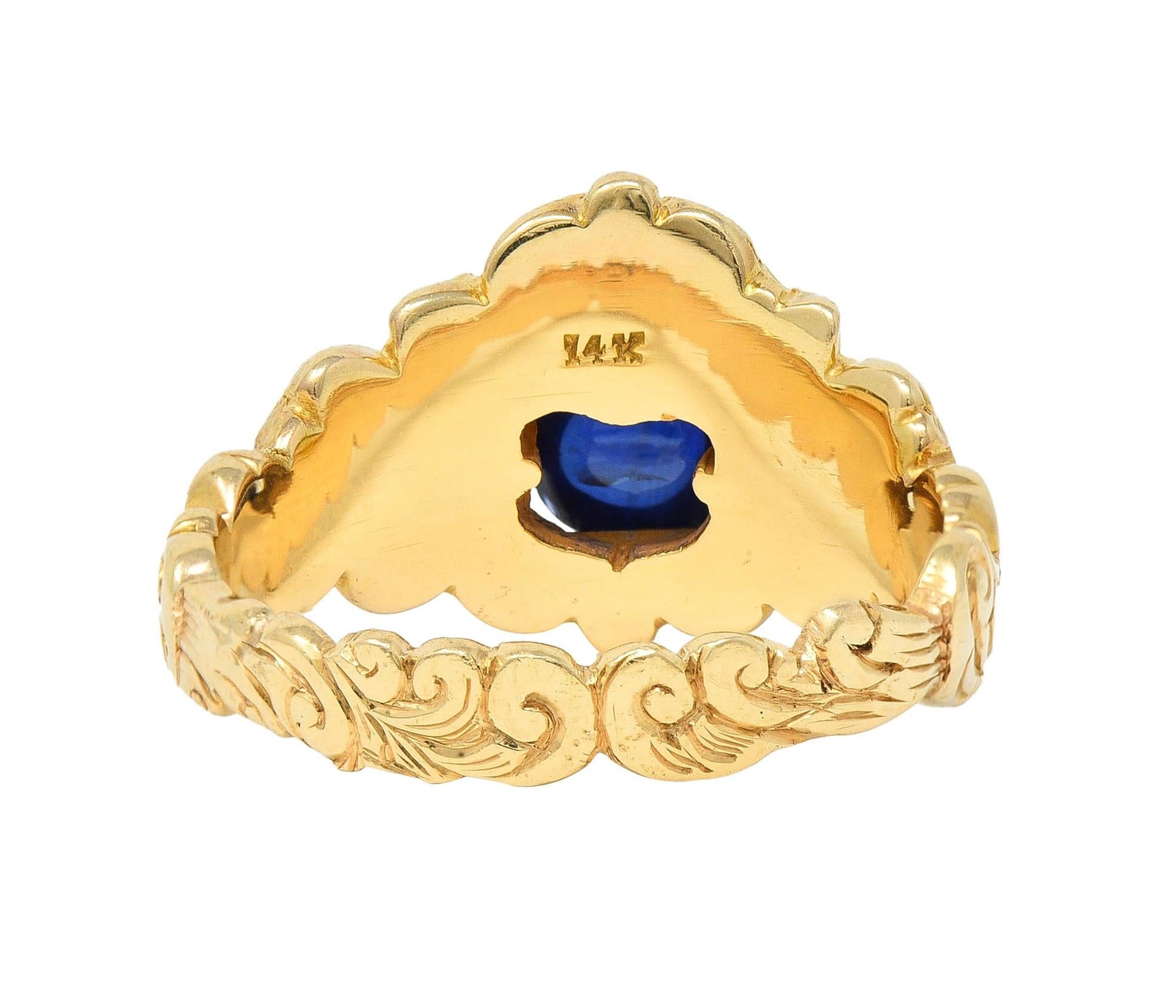 Victorian Sapphire 14 Karat Yellow Gold God Of Wind Unisex Antique Ring