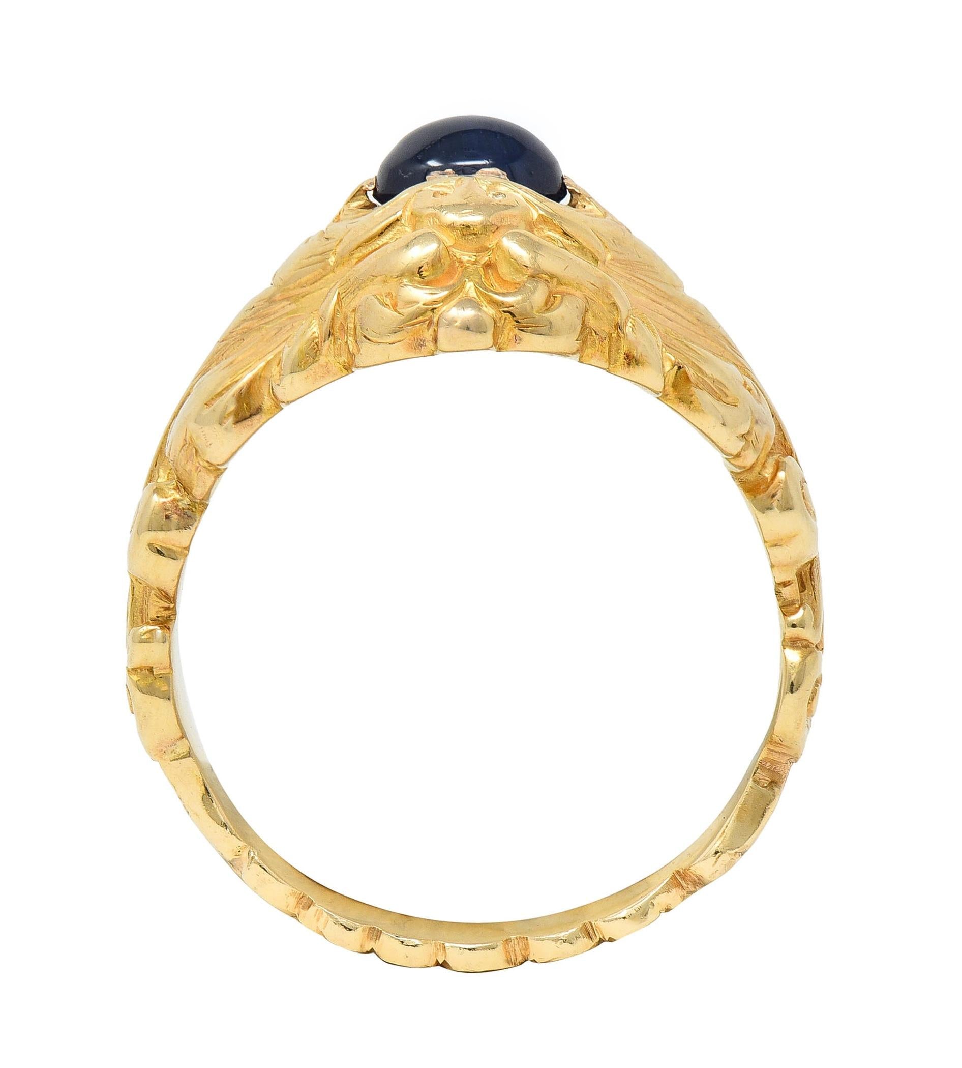 Victorian Sapphire 14 Karat Yellow Gold God Of Wind Unisex Antique Ring