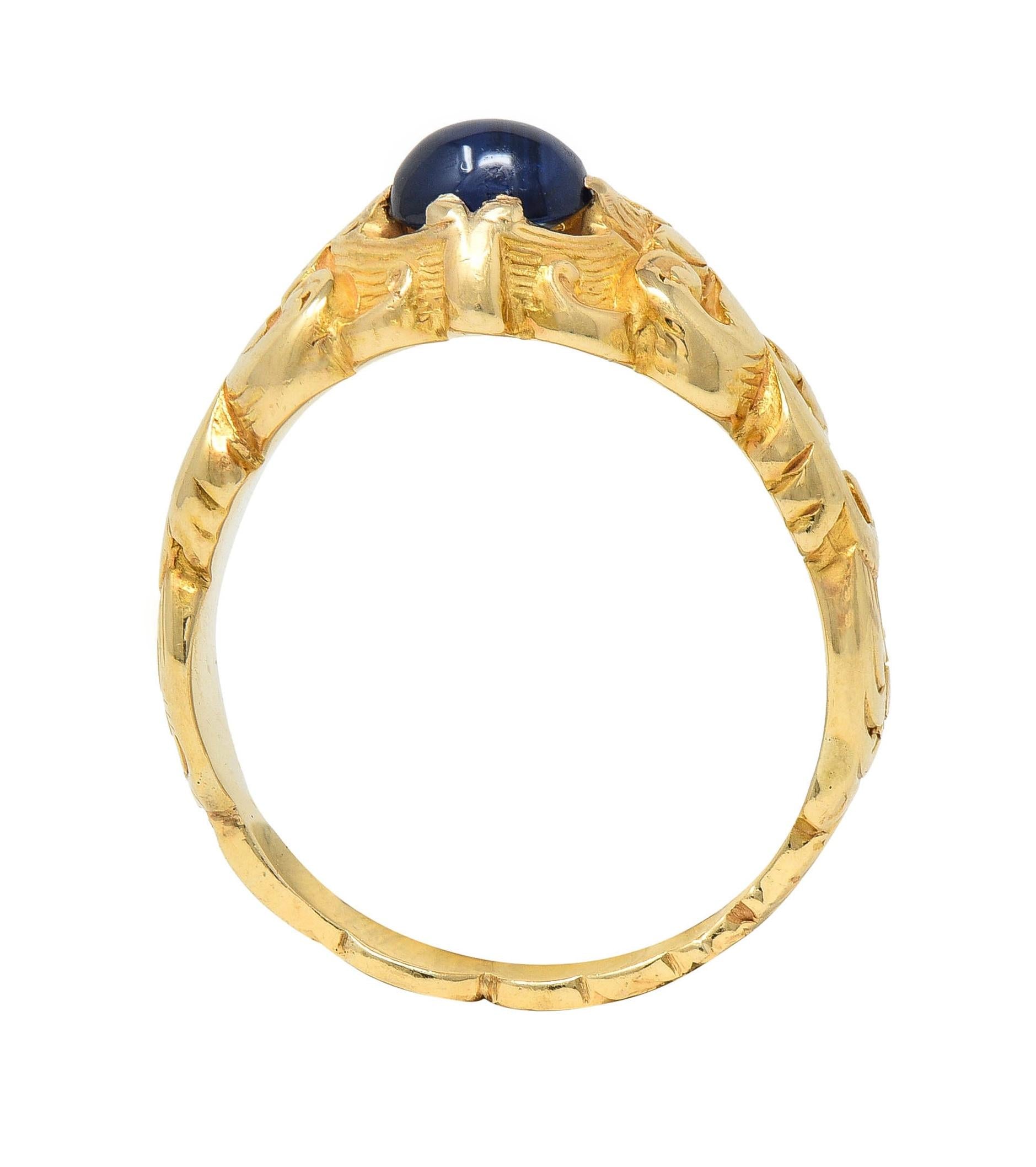 Victorian Sapphire 14 Karat Yellow Gold God Of Wind Unisex Antique Ring