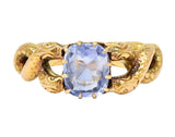 Victorian 1.92 CTW Sapphire 14 Karat Yellow Gold Antique Love Knot Snake Ring