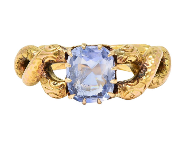 Victorian 1.92 CTW Sapphire 14 Karat Yellow Gold Antique Love Knot Snake Ring