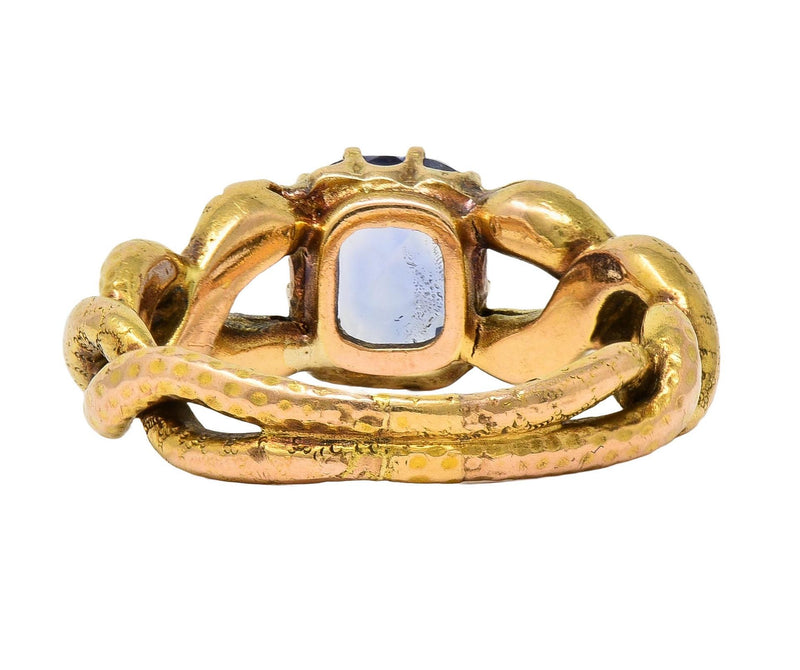 Victorian 1.92 CTW Sapphire 14 Karat Yellow Gold Antique Love Knot Snake Ring