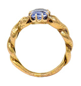 Victorian 1.92 CTW Sapphire 14 Karat Yellow Gold Antique Love Knot Snake Ring