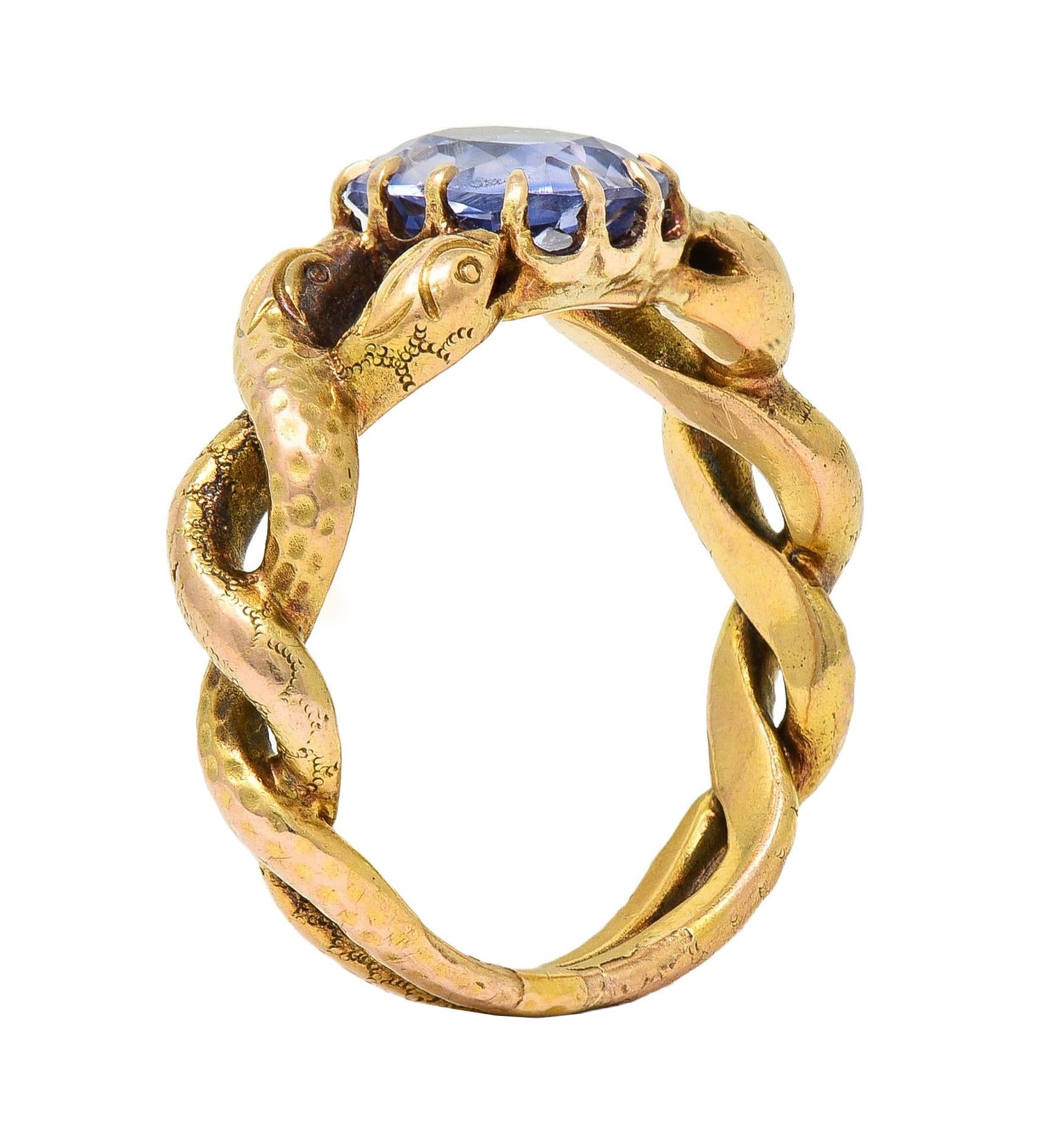 Victorian 1.92 CTW Sapphire 14 Karat Yellow Gold Antique Love Knot Snake Ring