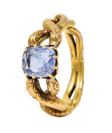 Victorian 1.92 CTW Sapphire 14 Karat Yellow Gold Antique Love Knot Snake Ring