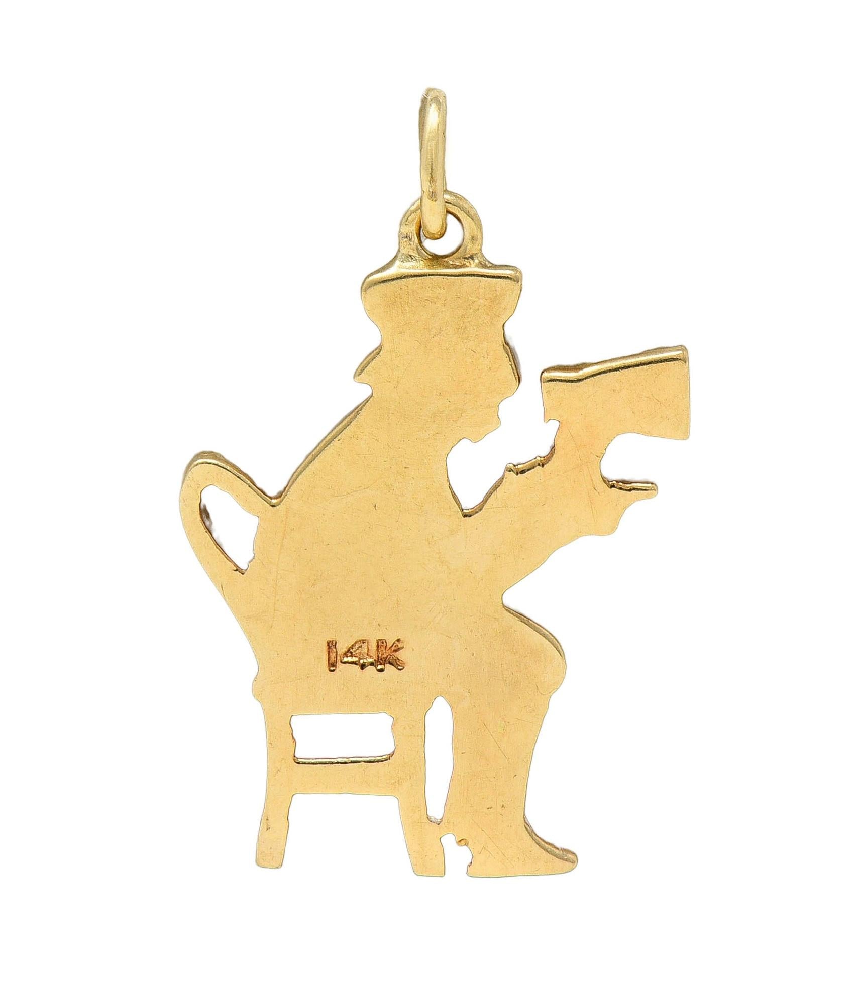 1960's Enamel 14 Karat Yellow Gold Vintage Director Man Charm