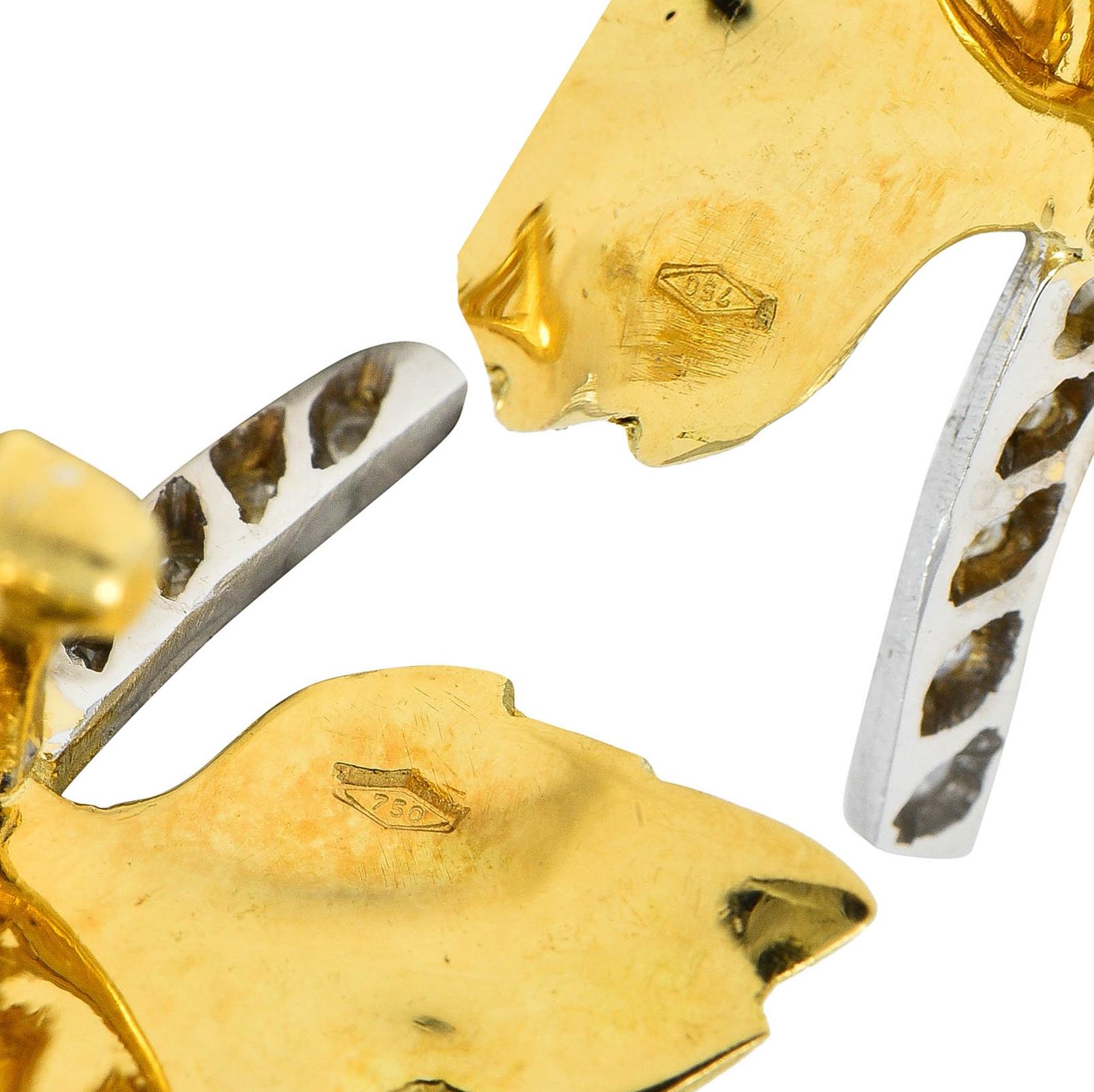 Buccellati Mid-Century Diamond 18K Two-Tone Gold Vintage Maple Leaf Earrings