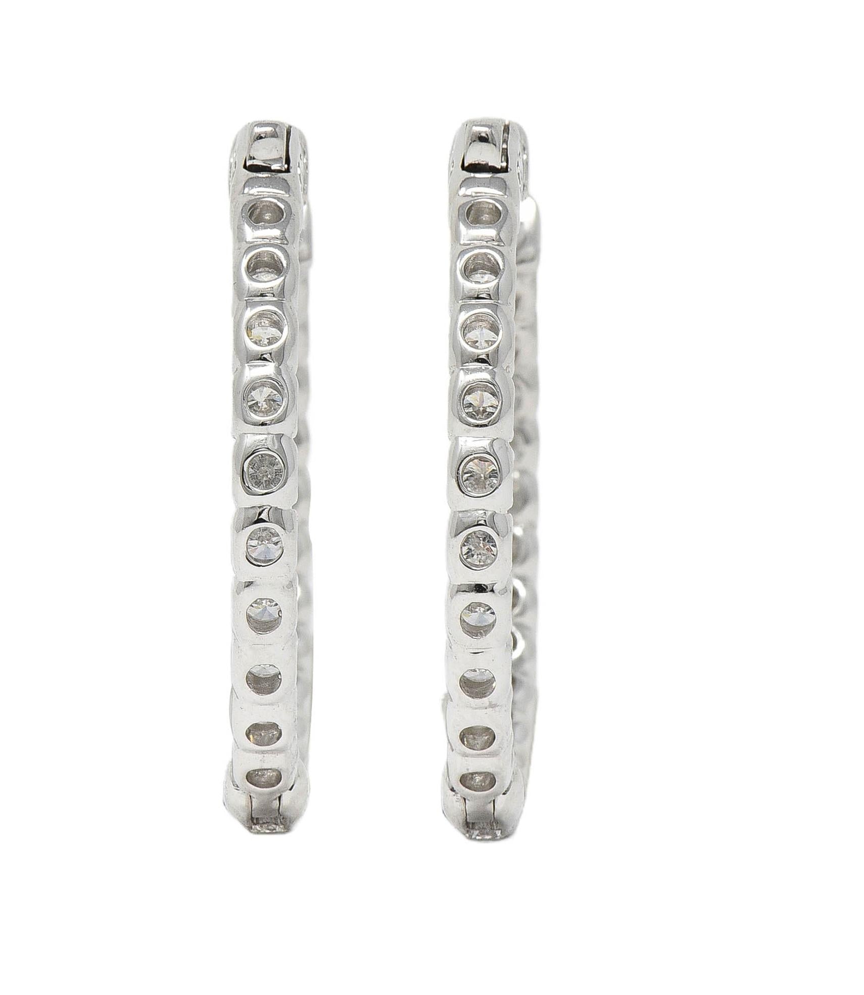 2.00 CTW Diamond 14 Karat White Gold Inside Outside 27 MM Hoop Earrings