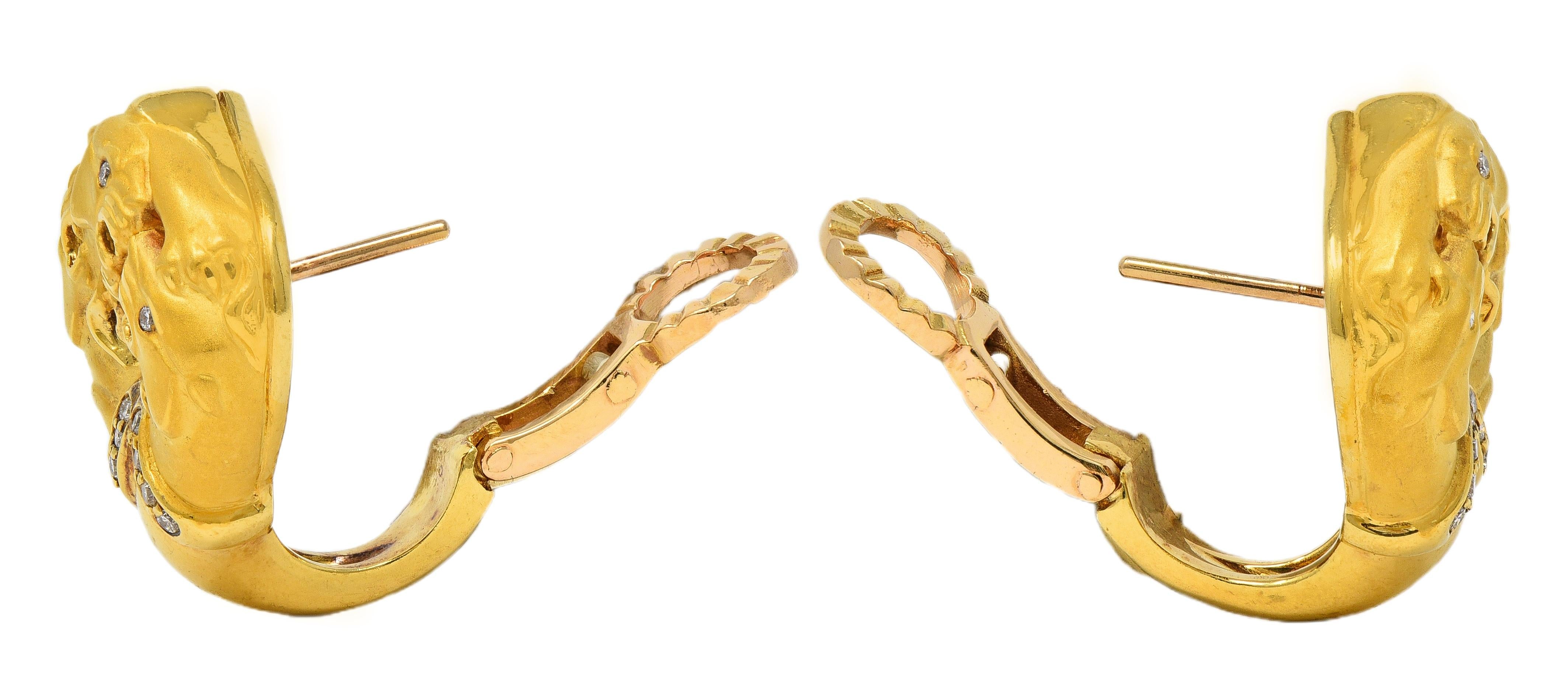 Carrera Y Carrera 2000's Diamond 18 Karat Yellow Gold Triple Panther Earrings