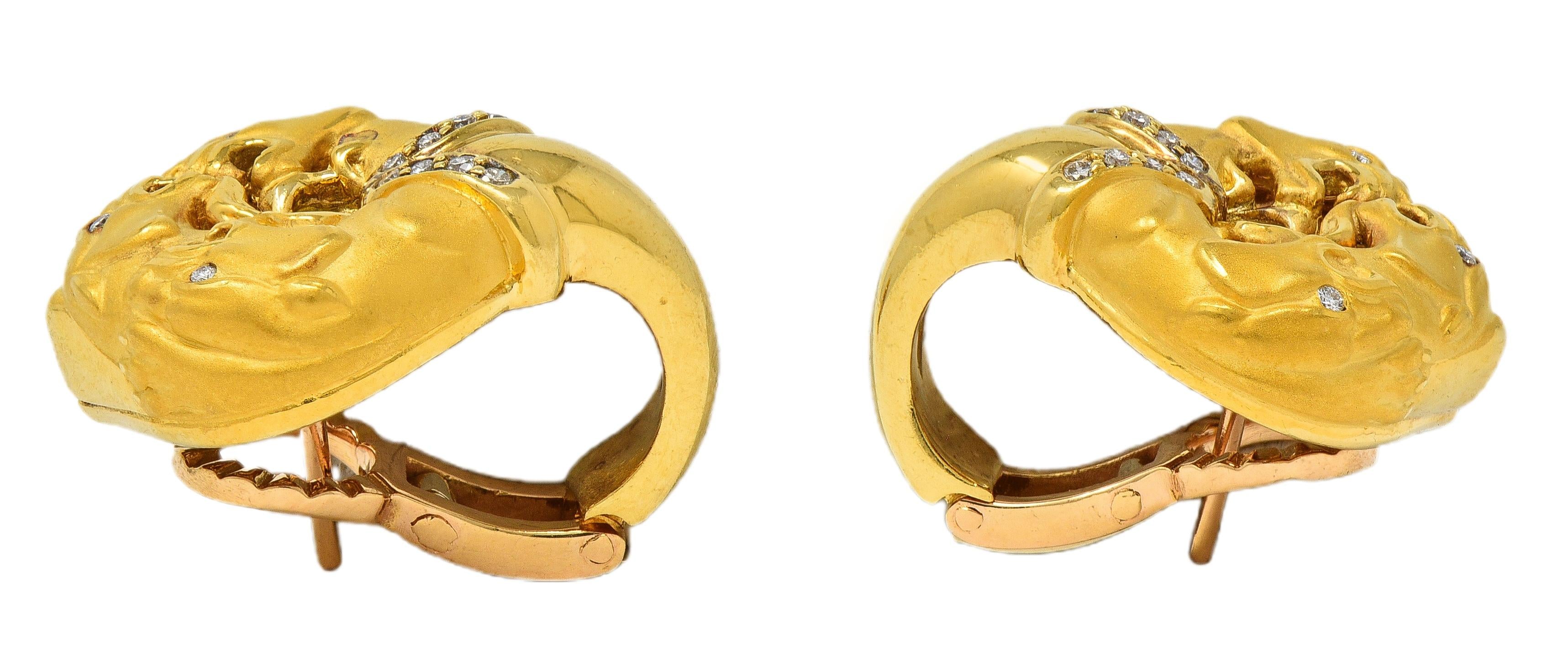 Carrera Y Carrera 2000's Diamond 18 Karat Yellow Gold Triple Panther Earrings