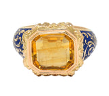 Georgian 1833 Citrine Intaglio Enamel 14K Gold Antique Heraldic Signet Ring