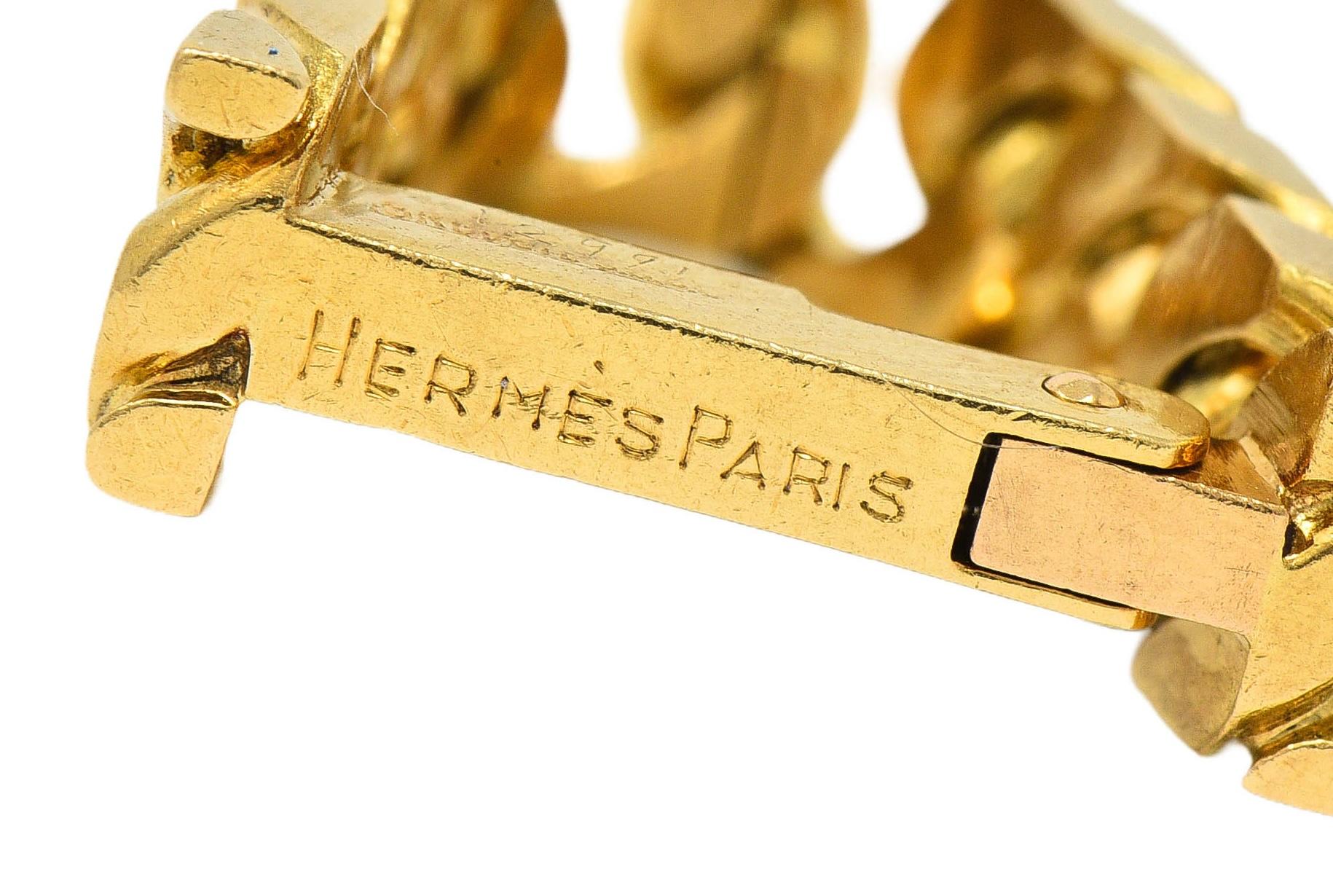 Hermès Paris 18 Karat Yellow Gold Curb Link Vintage French Stirrup Cufflinks