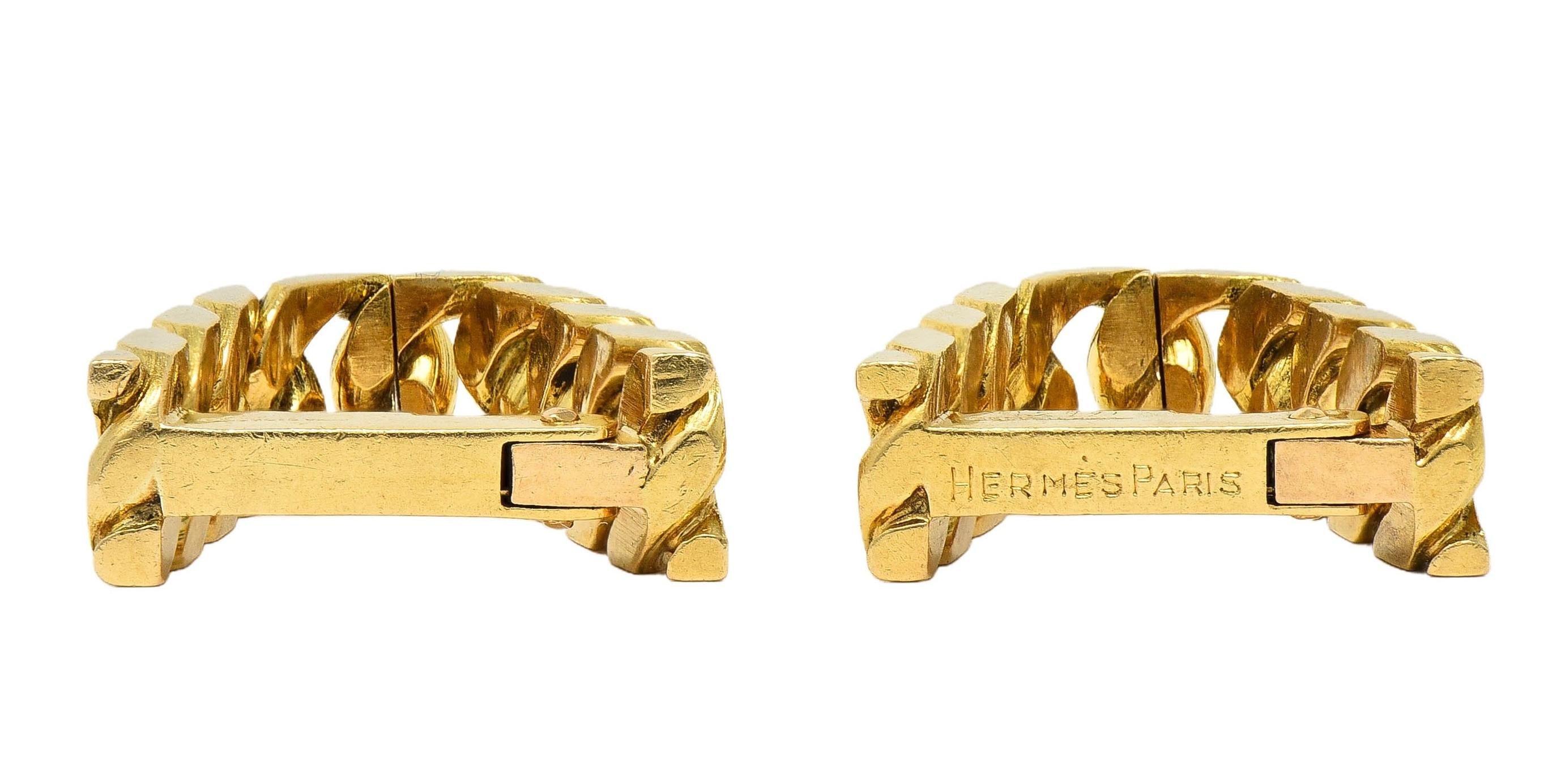 Hermès Paris 18 Karat Yellow Gold Curb Link Vintage French Stirrup Cufflinks