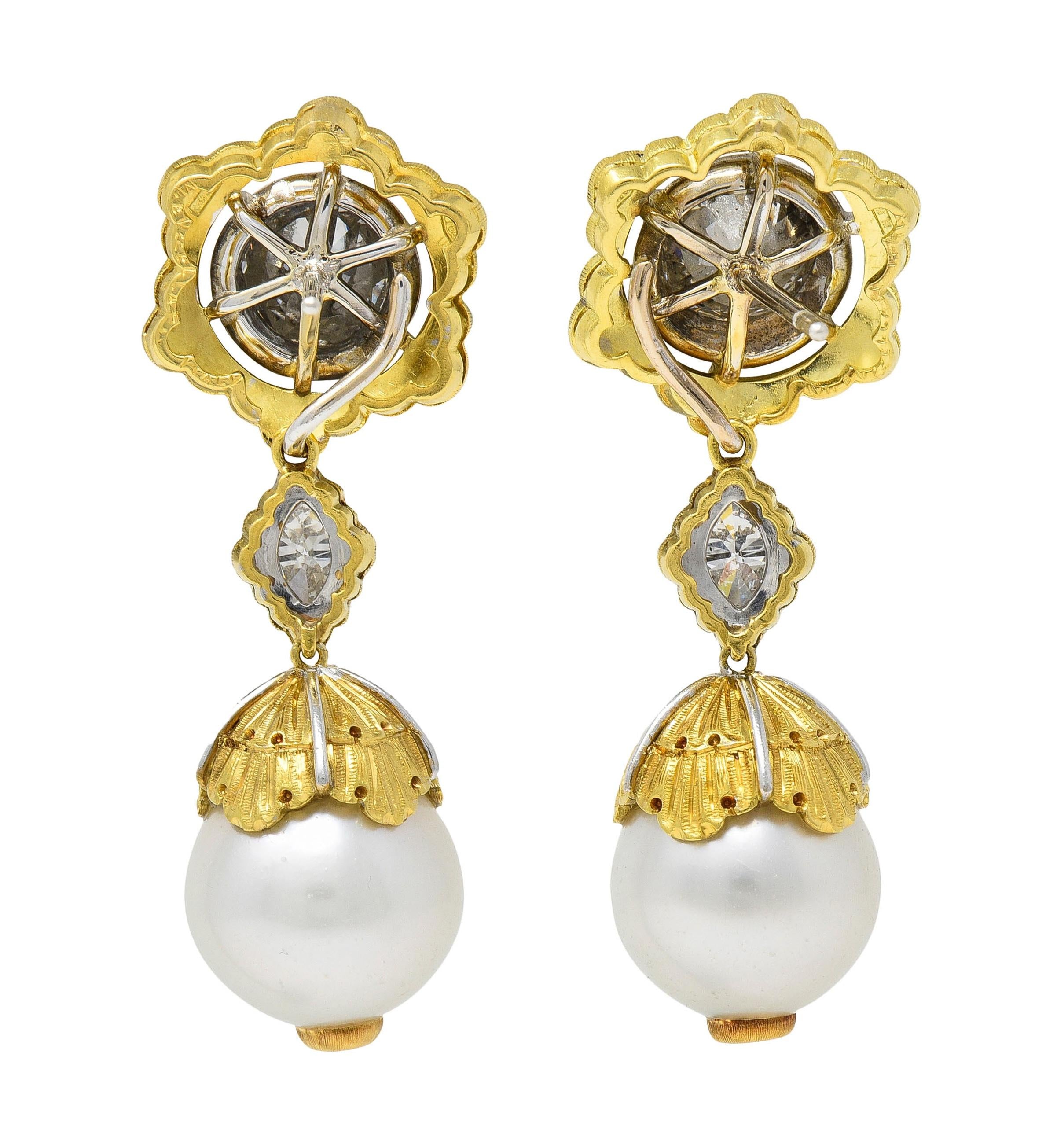 Buccellati 2.92 CTW Diamond Pearl 18 Karat Gold Vintage Day Night Drop Earring