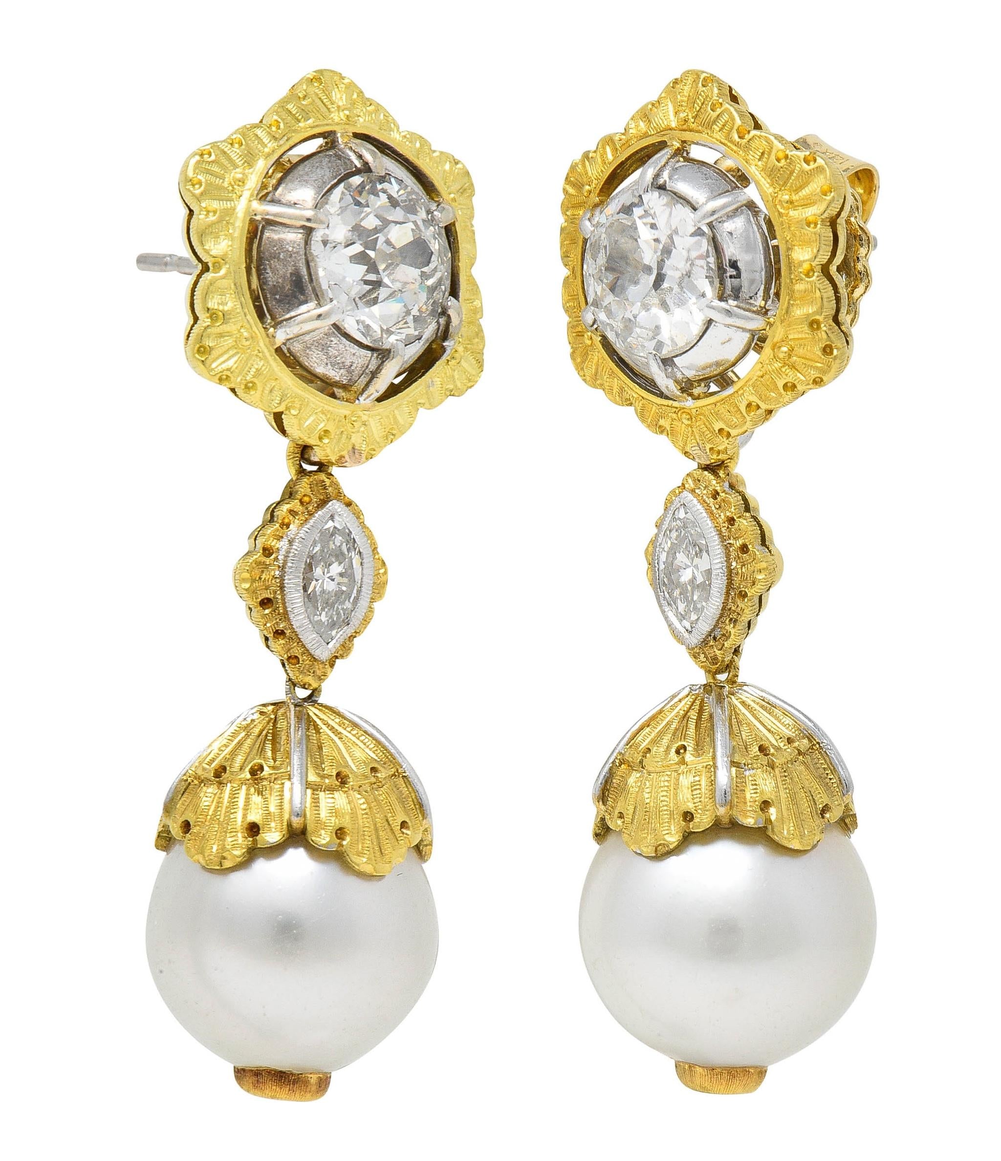 Buccellati 2.92 CTW Diamond Pearl 18 Karat Gold Vintage Day Night Drop Earring