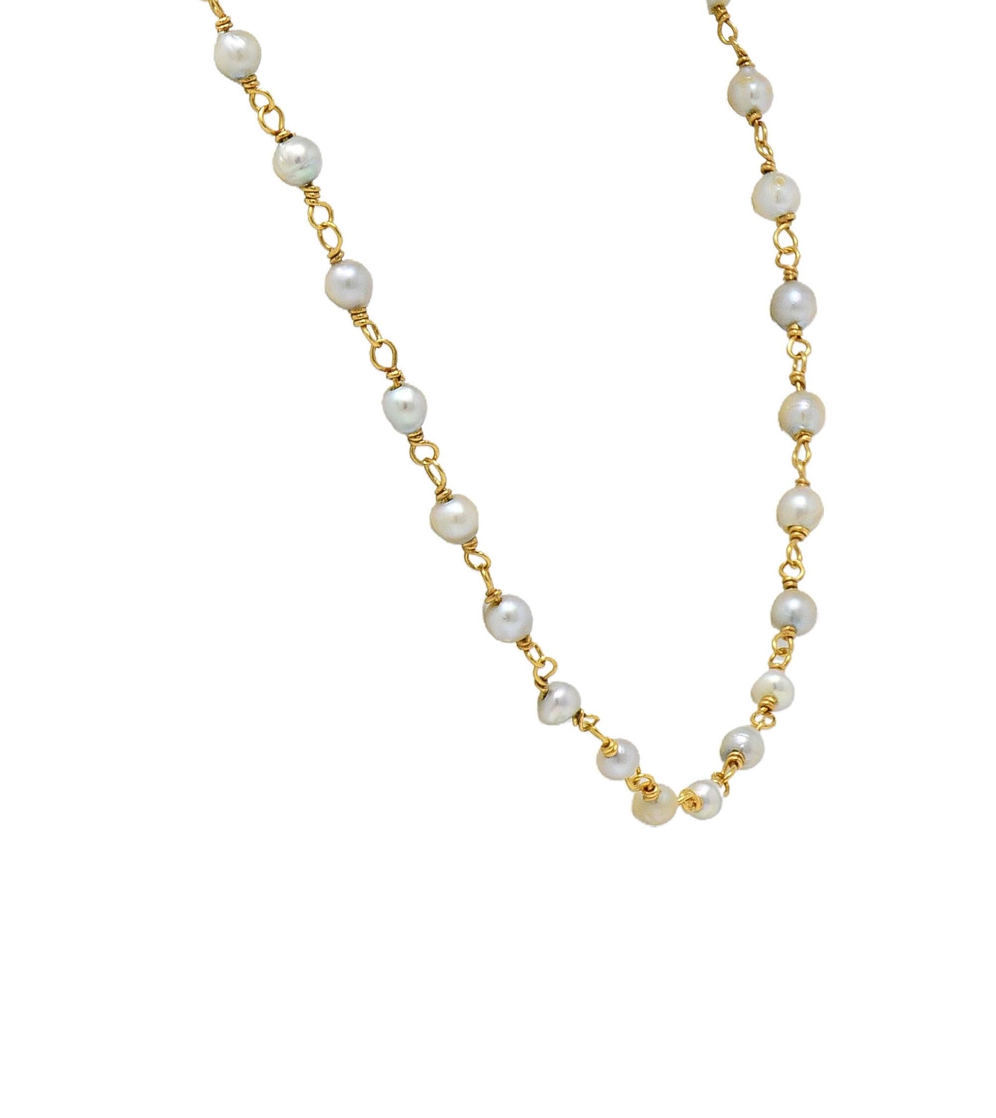 Edwardian Pearl 14 Karat Yellow Gold Antique Beaded Chain Link Necklace