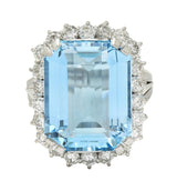 Contemporary 19.42 CTW Aquamarine Diamond Platinum Halo Cocktail Ring