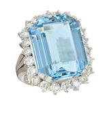 Contemporary 19.42 CTW Aquamarine Diamond Platinum Halo Cocktail Ring