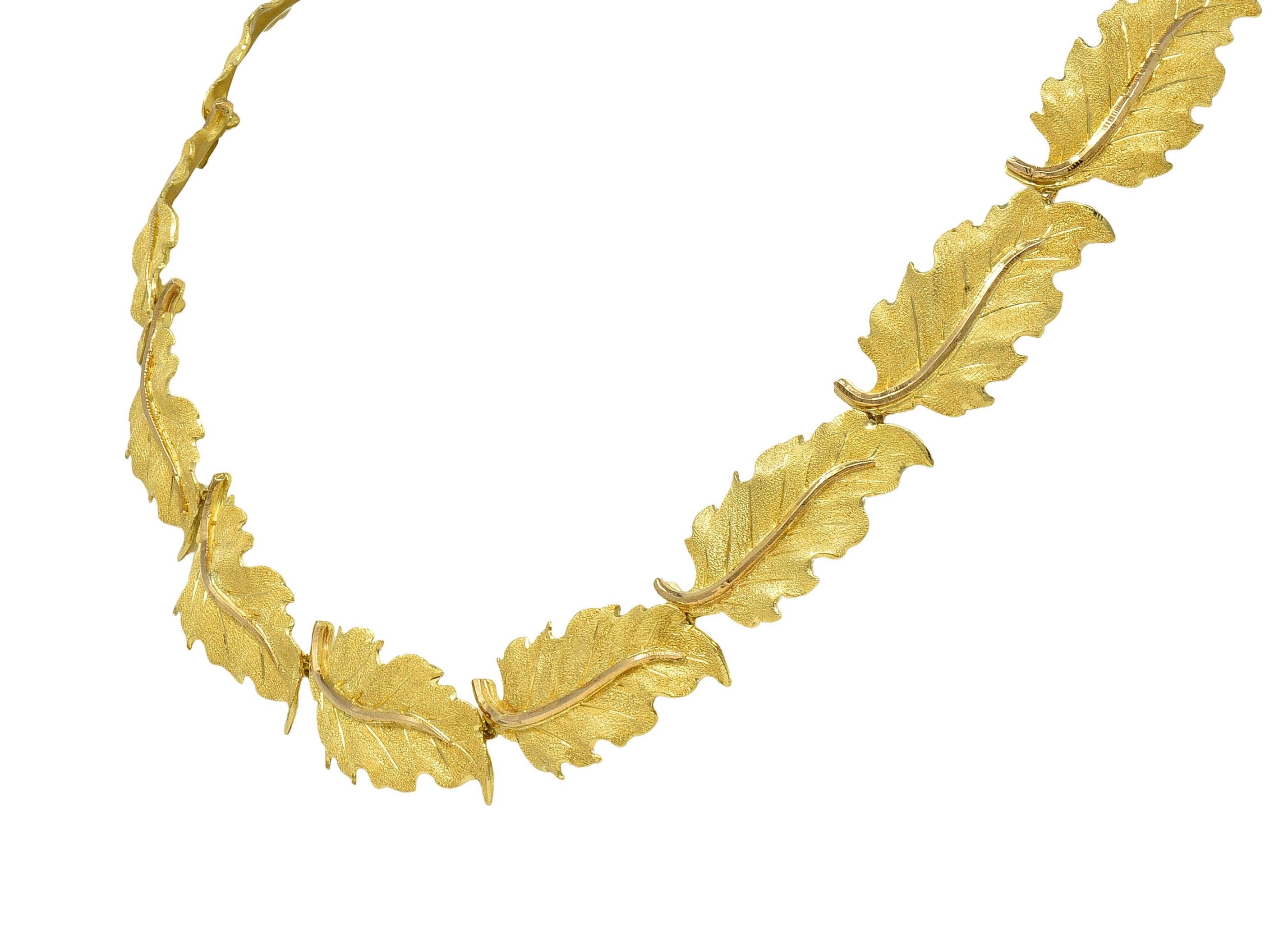 Buccellati 1970's 18 Karat Two-Tone Yellow Rose Gold Vintage Leaf Link Necklace