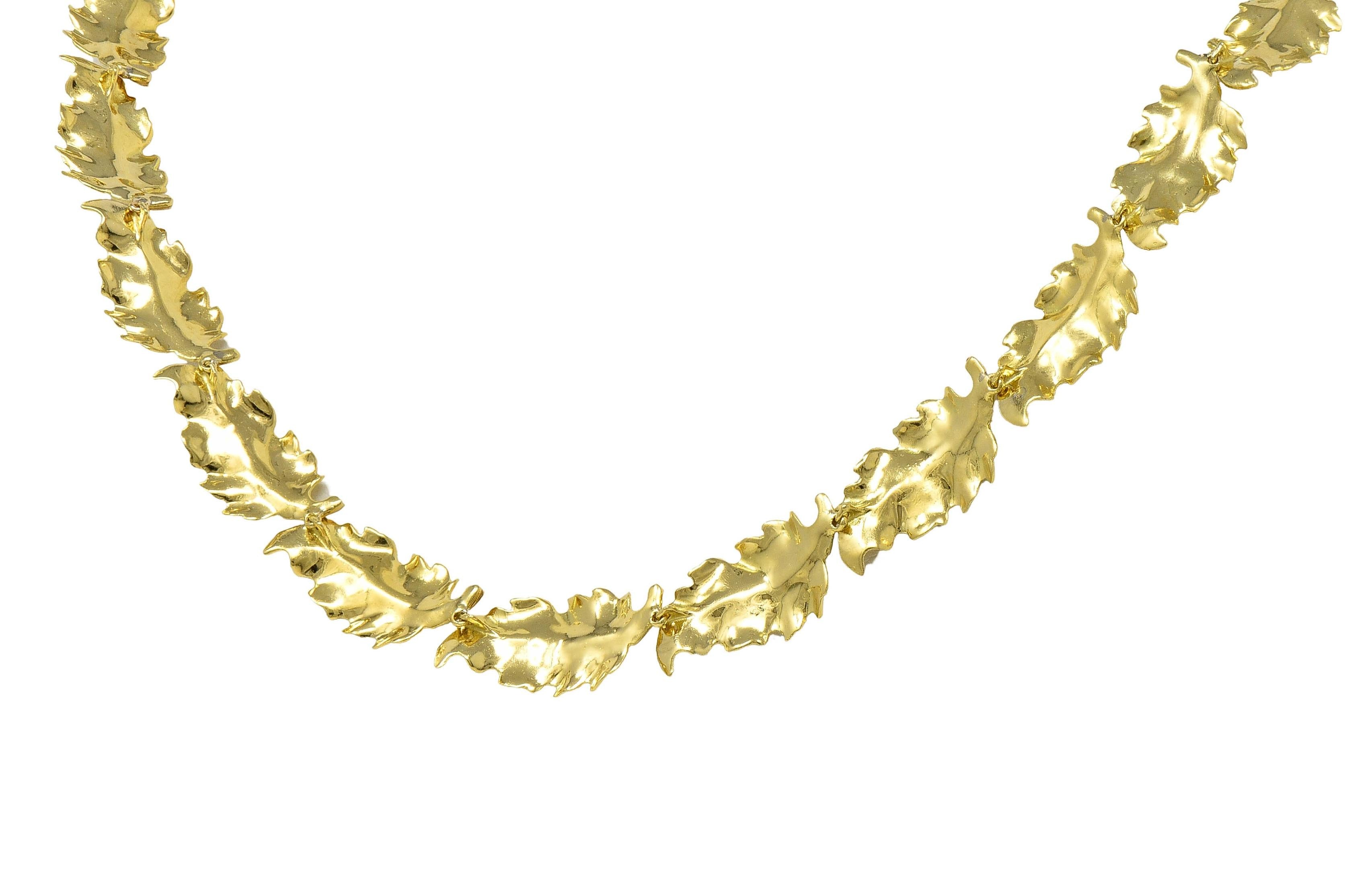 Buccellati 1970's 18 Karat Two-Tone Yellow Rose Gold Vintage Leaf Link Necklace