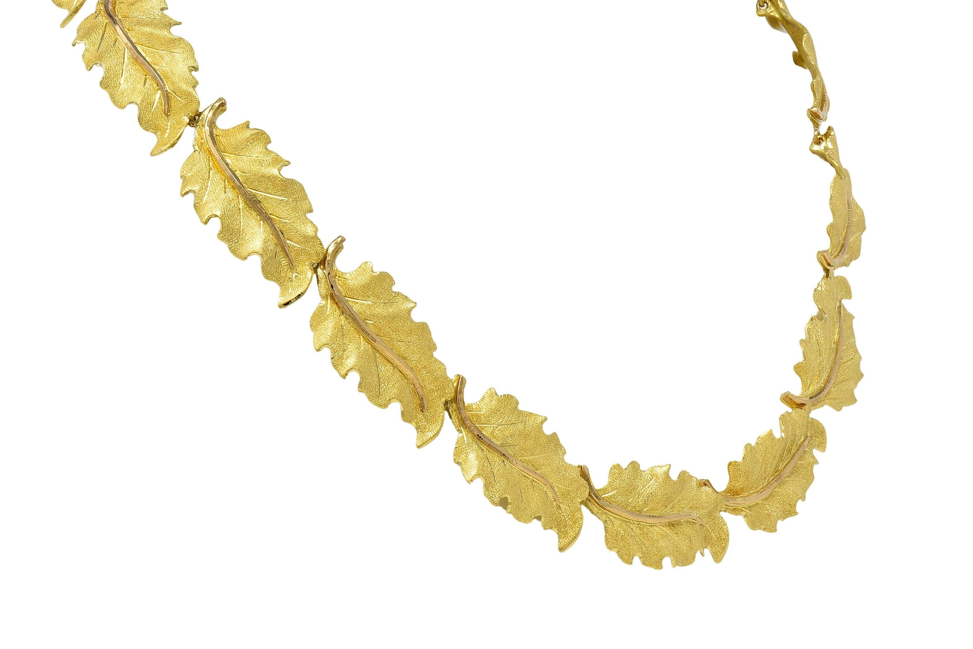 Buccellati 1970's 18 Karat Two-Tone Yellow Rose Gold Vintage Leaf Link Necklace