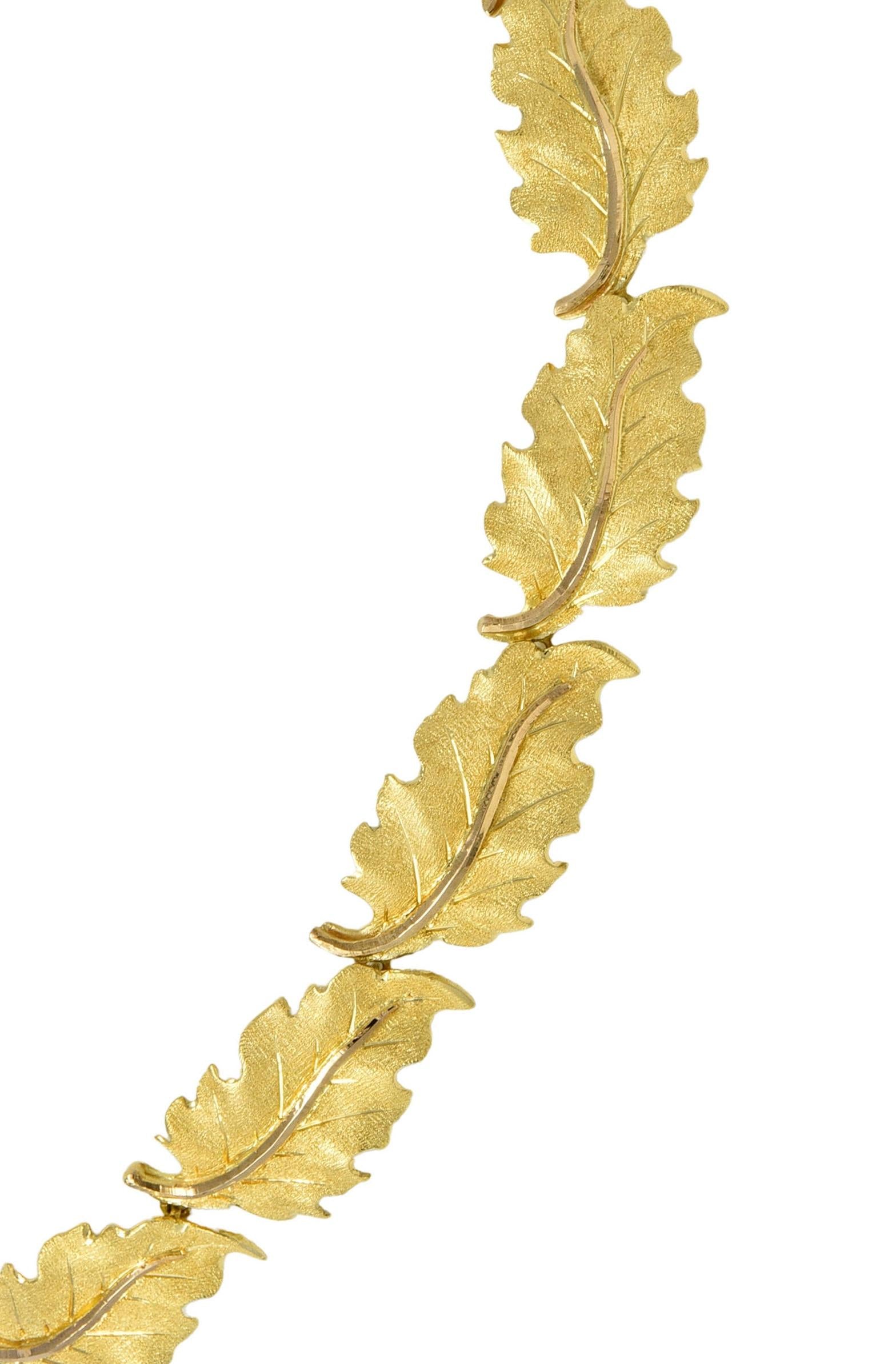 Buccellati 1970's 18 Karat Two-Tone Yellow Rose Gold Vintage Leaf Link Necklace