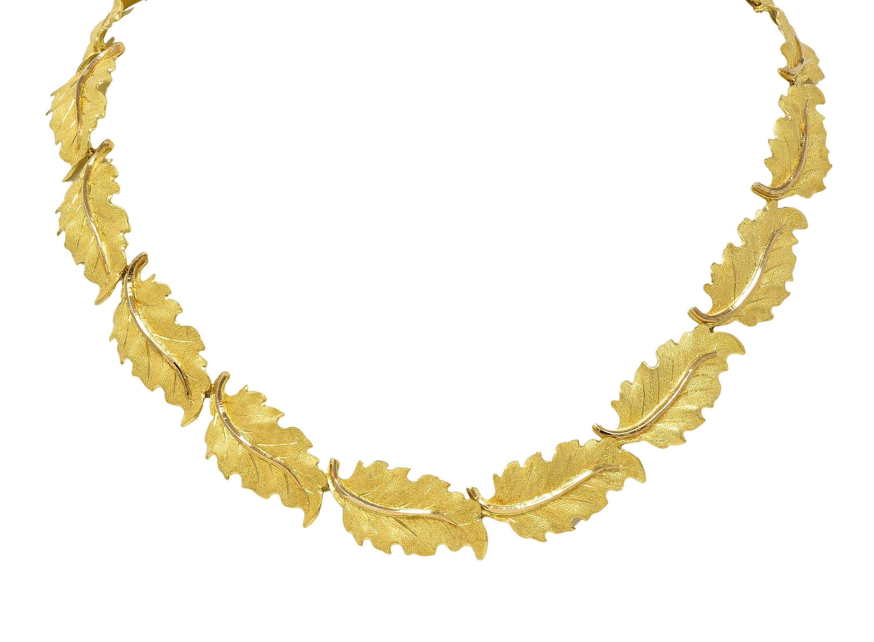 Buccellati 1970's 18 Karat Two-Tone Yellow Rose Gold Vintage Leaf Link Necklace