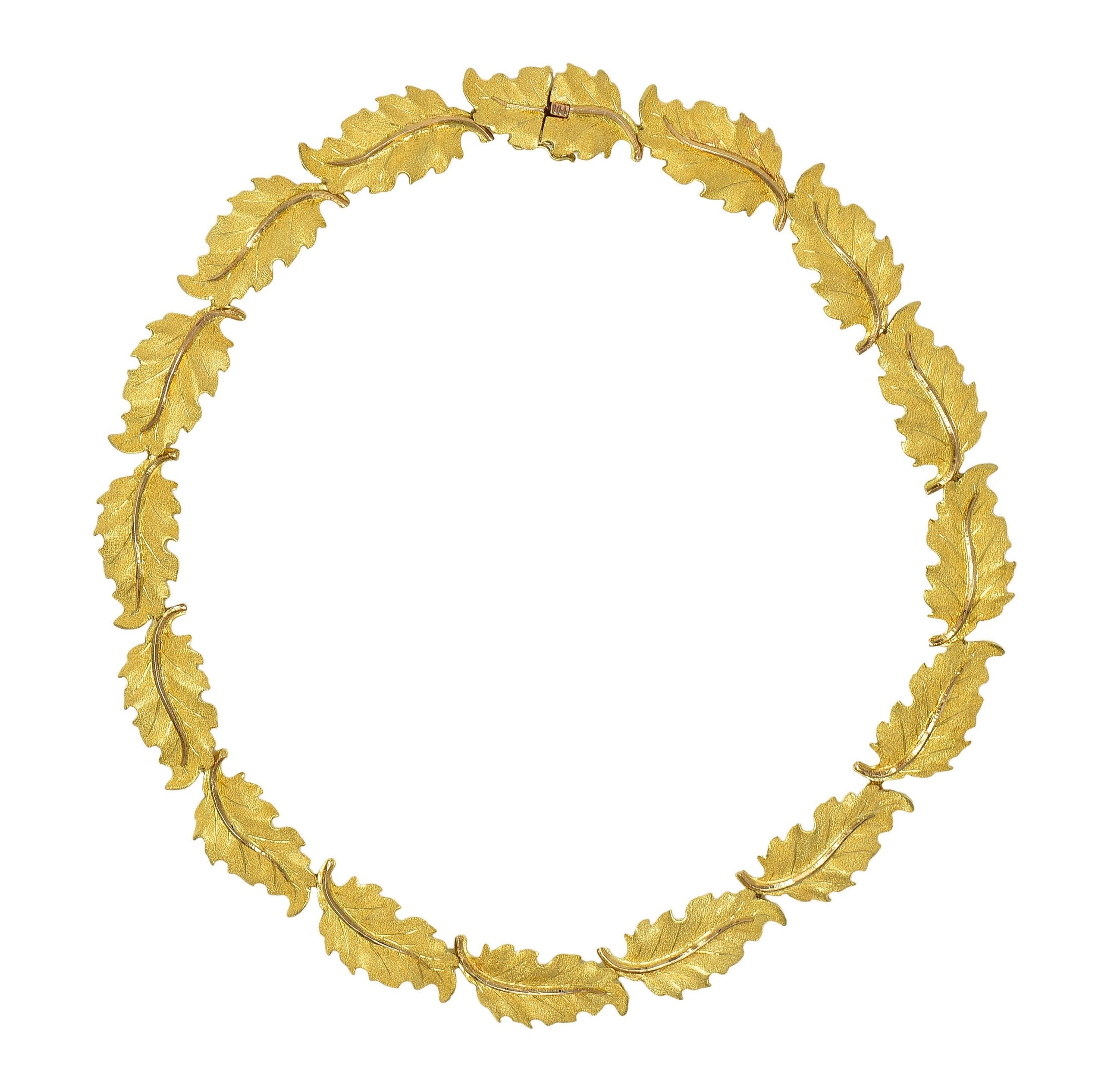 Buccellati 1970's 18 Karat Two-Tone Yellow Rose Gold Vintage Leaf Link Necklace