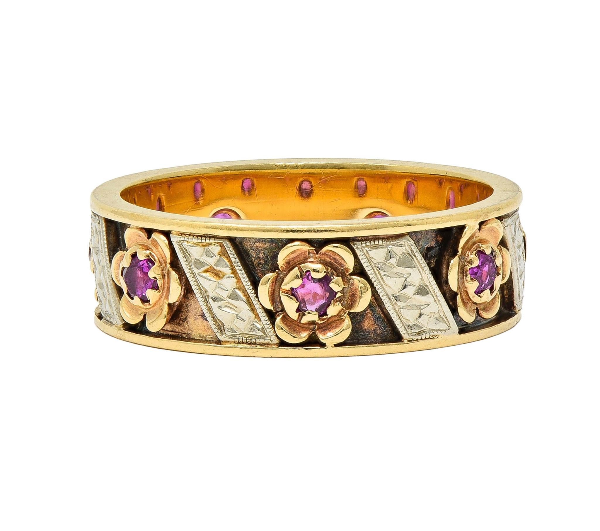 1950's 0.52 CTW Ruby 14 Karat Two-Tone Gold Vintage Floral Band Ring